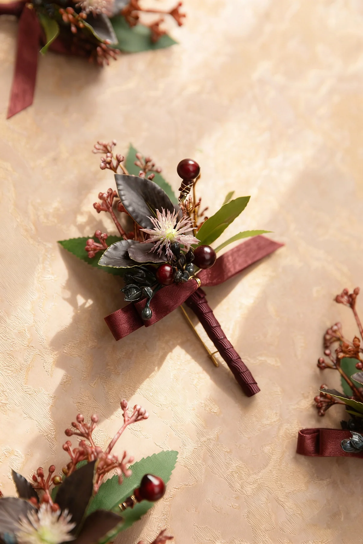Boutonnieres for Guests in Black Baccara & Burgundy | Clearance - Image 4