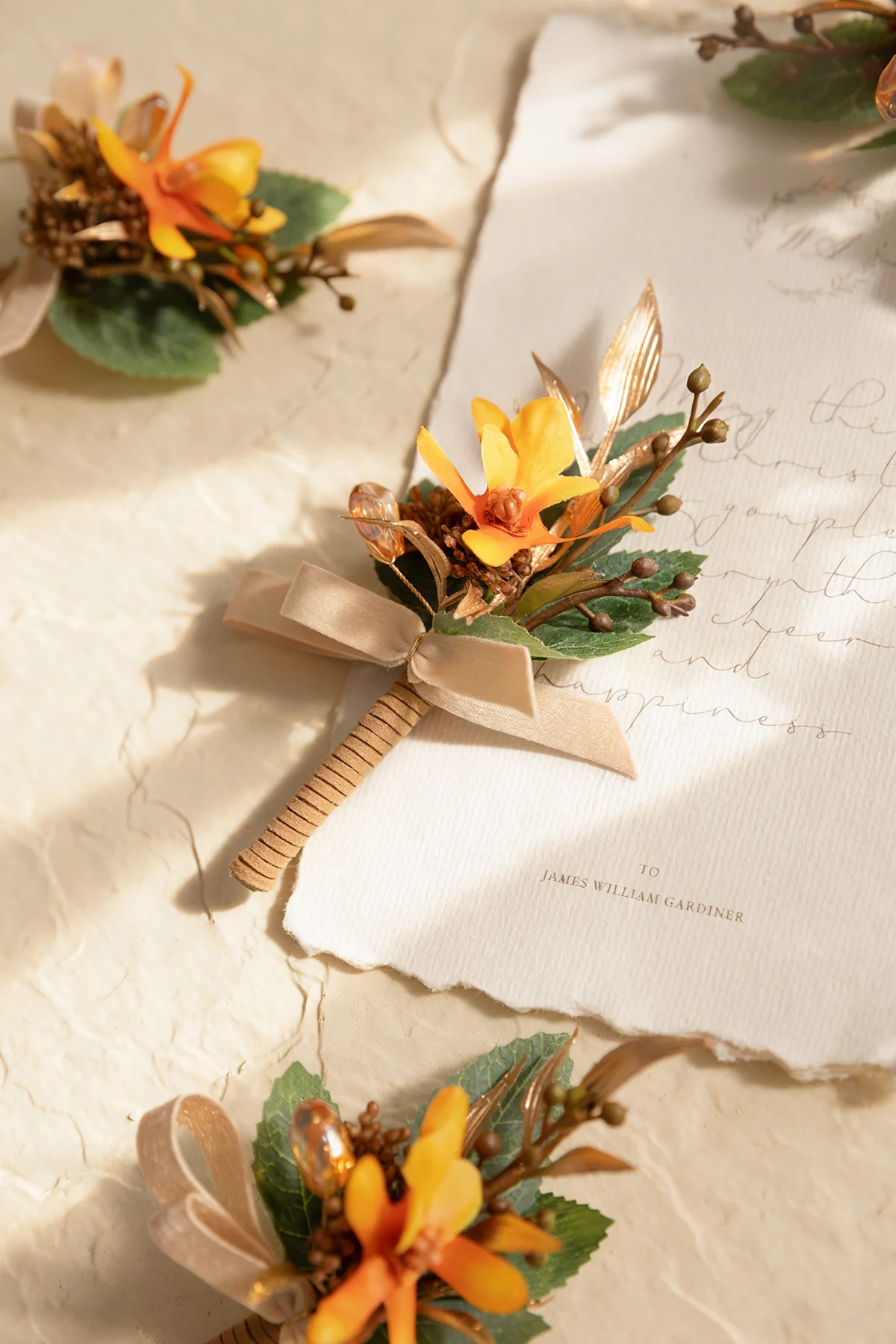 Boutonnieres for Guests in Burnt Orange & Gold | Clearance - Image 4