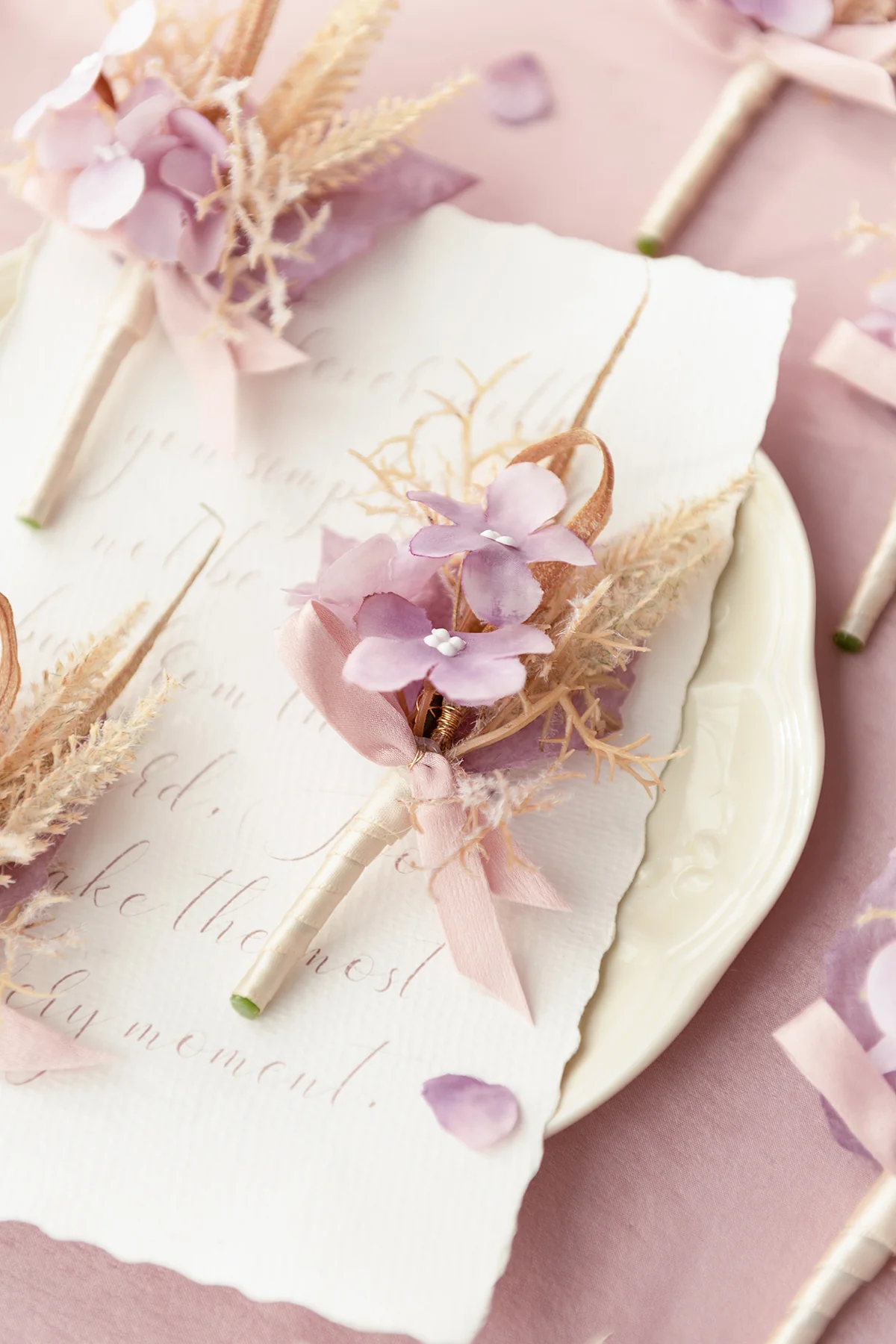 Boutonnieres for Guests in Lavender Aster & Burnt Orange | Clearance - Image 2