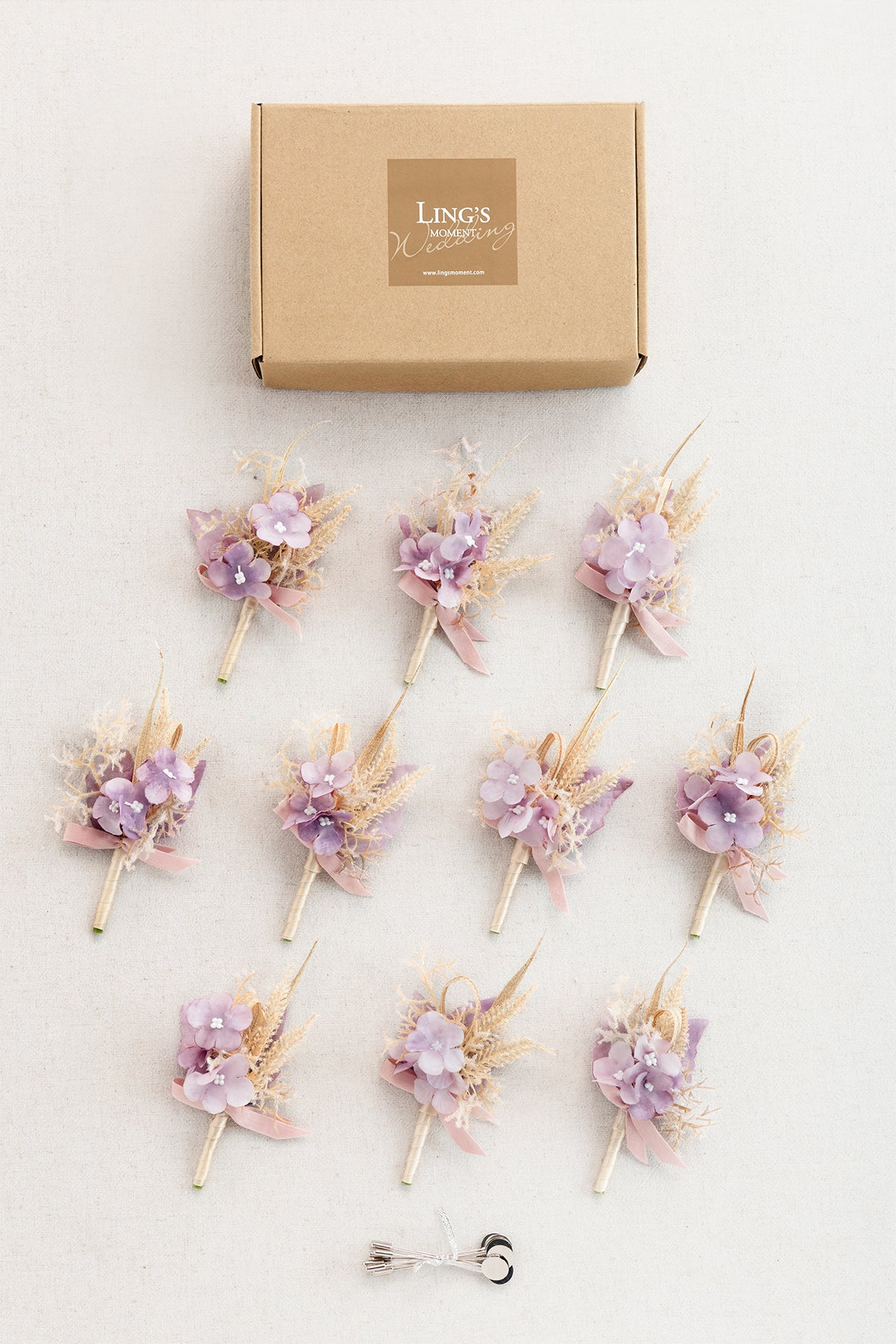 Boutonnieres for Guests in Lavender Aster & Burnt Orange | Clearance - Image 4