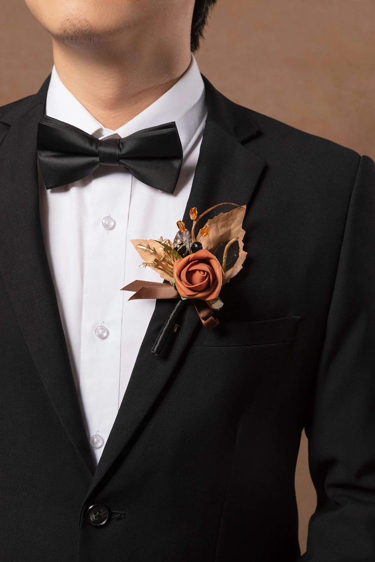 Boutonnieres in Black & Pumpkin Orange - Image 4