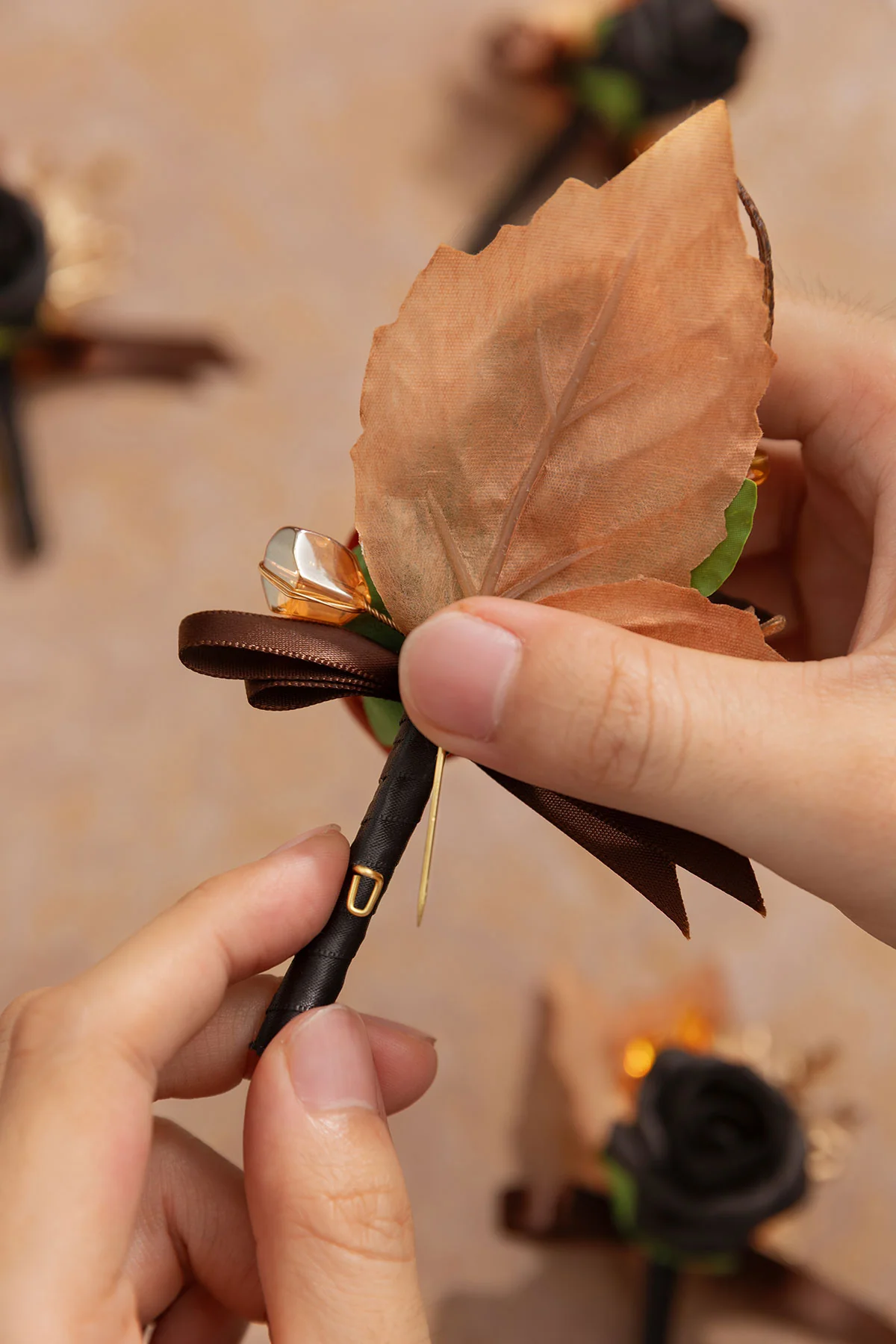 Boutonnieres in Black & Pumpkin Orange - Image 6