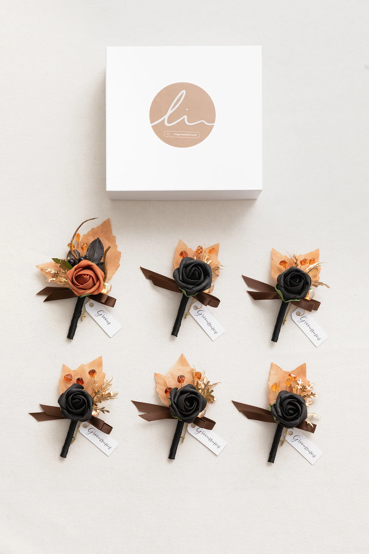Boutonnieres in Black & Pumpkin Orange - Image 7