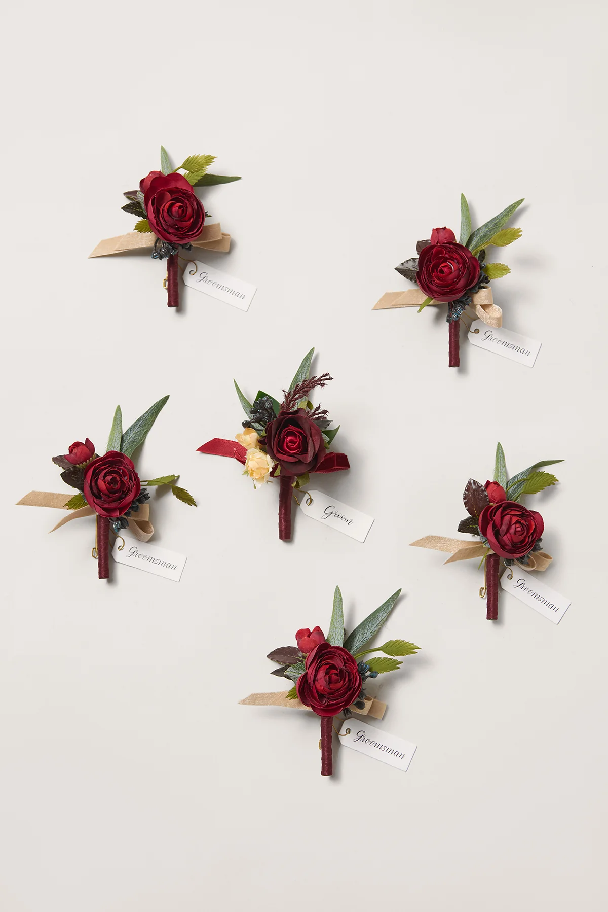 Boutonnieres in Bordeaux Red & Wine | Clearance