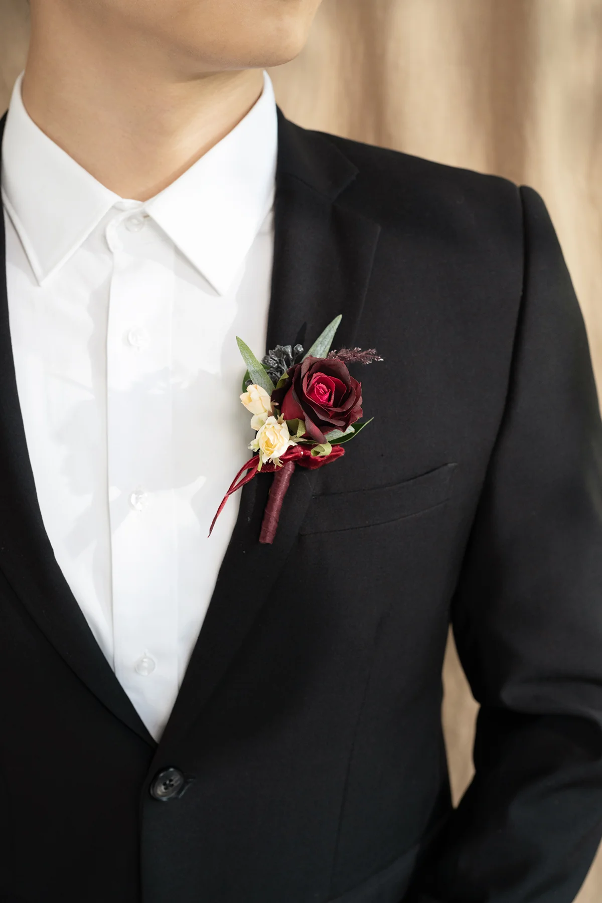 Boutonnieres in Bordeaux Red & Wine | Clearance - Image 2