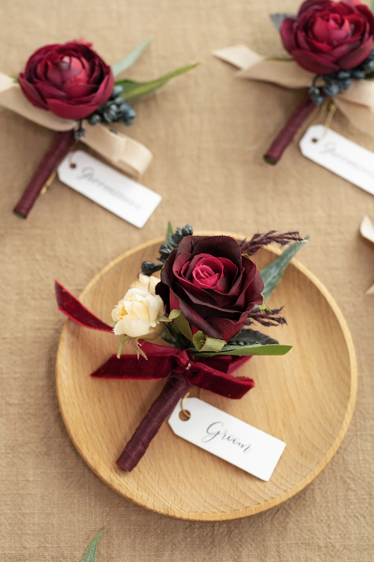 Boutonnieres in Bordeaux Red & Wine | Clearance - Image 4