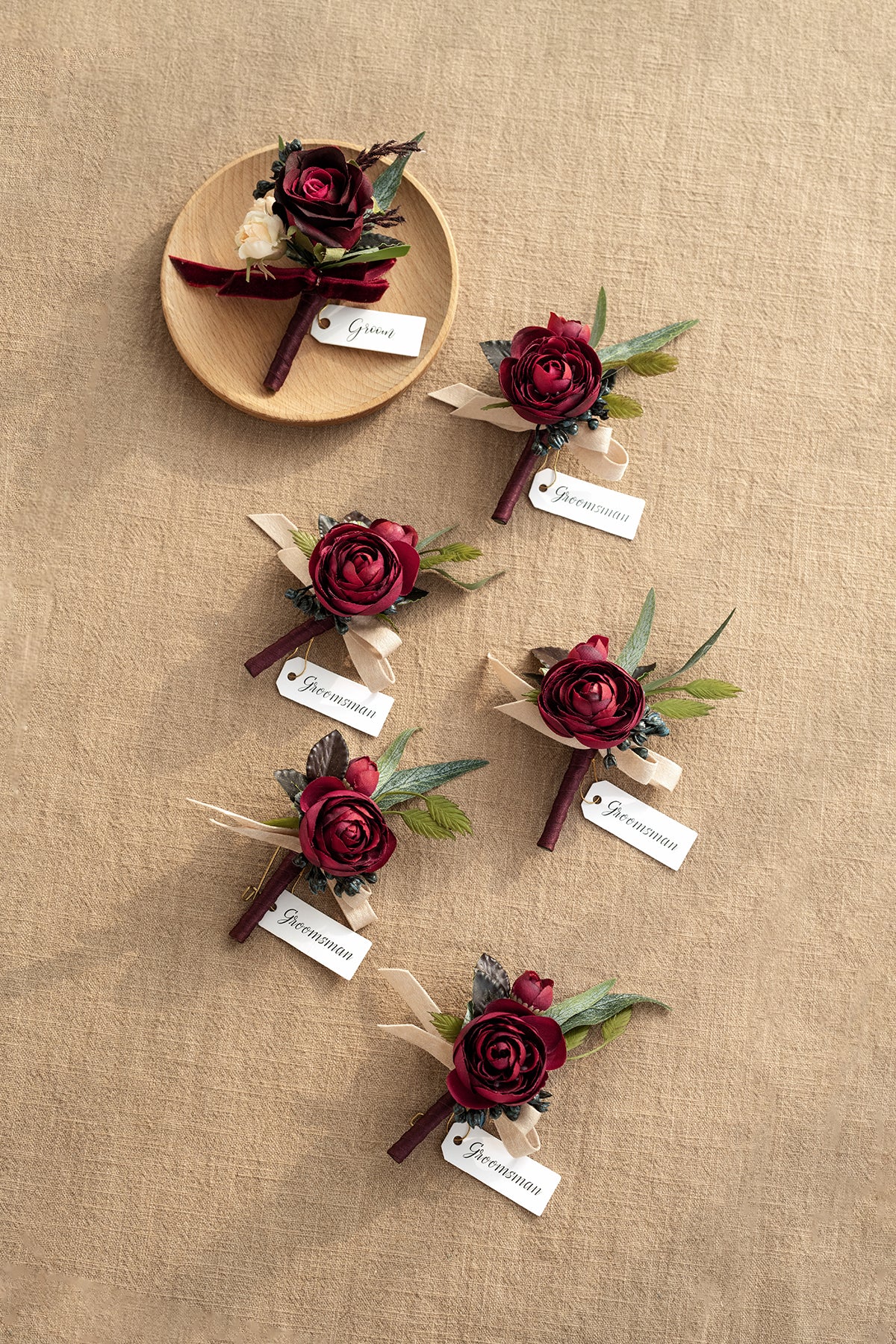 Boutonnieres in Bordeaux Red & Wine | Clearance - Image 5