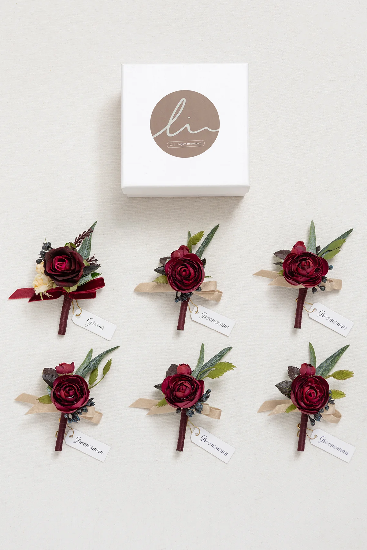 Boutonnieres in Bordeaux Red & Wine | Clearance - Image 6