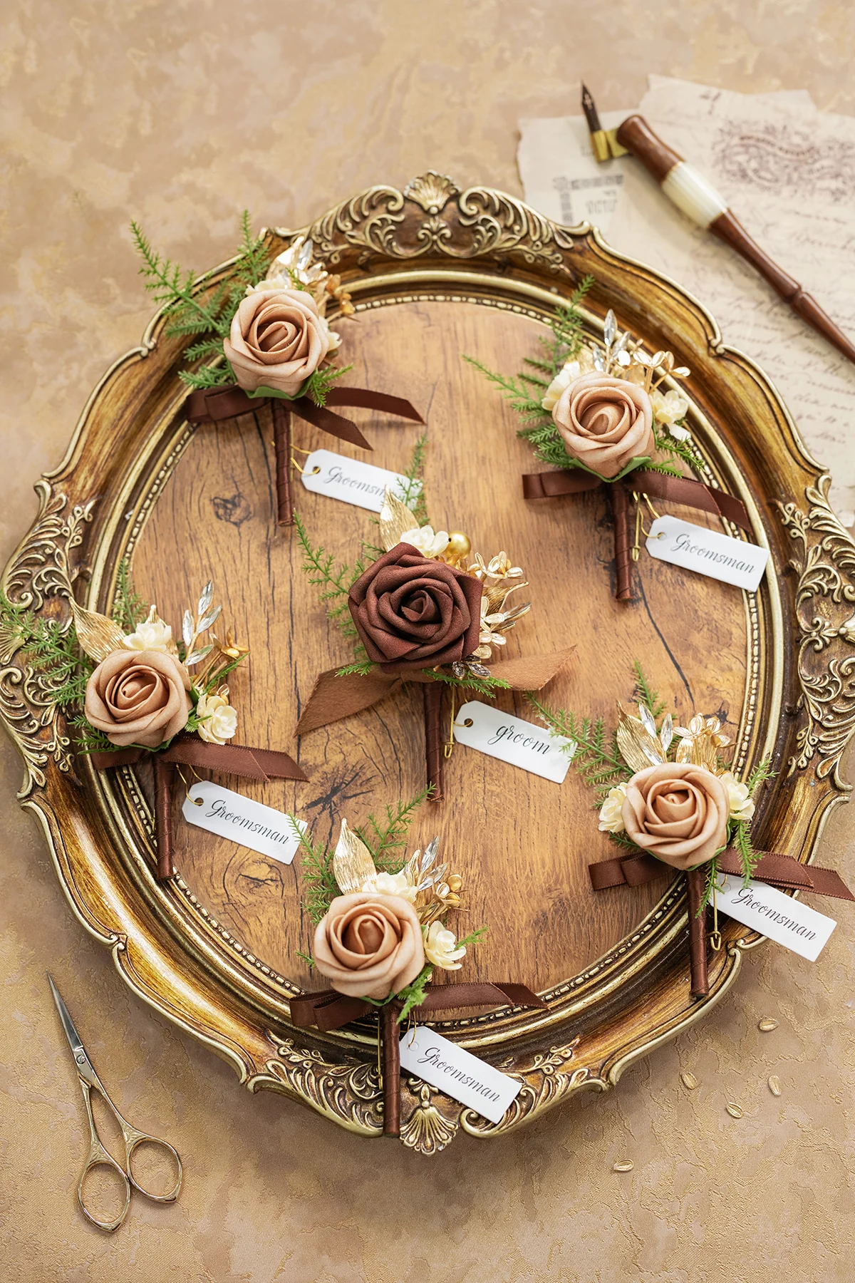 Boutonnieres in Caramel & Walnut Brown - Image 4