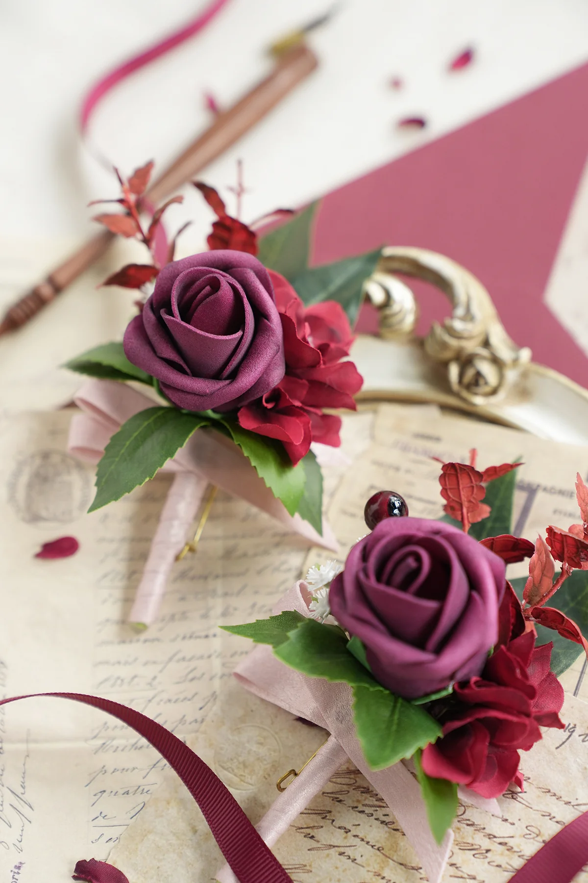 Boutonnieres in Classic Marsala (Set of 2) - Image 5