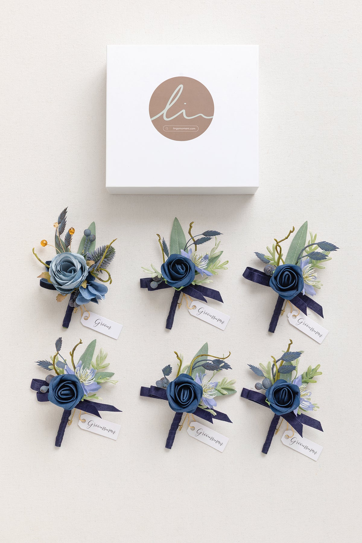 Boutonnieres in Dutch Blue & Navy Blue - Image 7