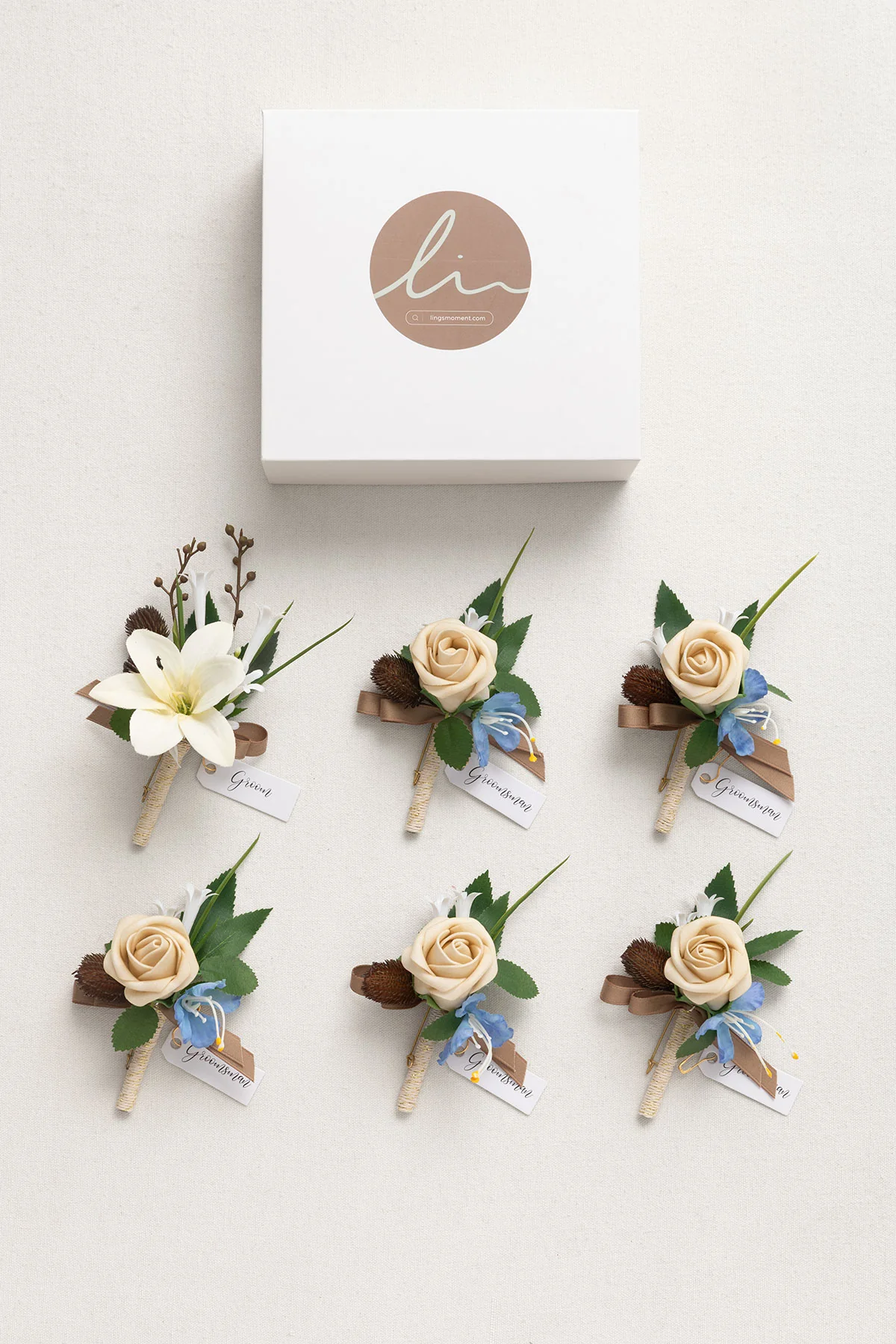 Boutonnieres in Earth Brown & Tawny Beige (Set of 6) - Image 5
