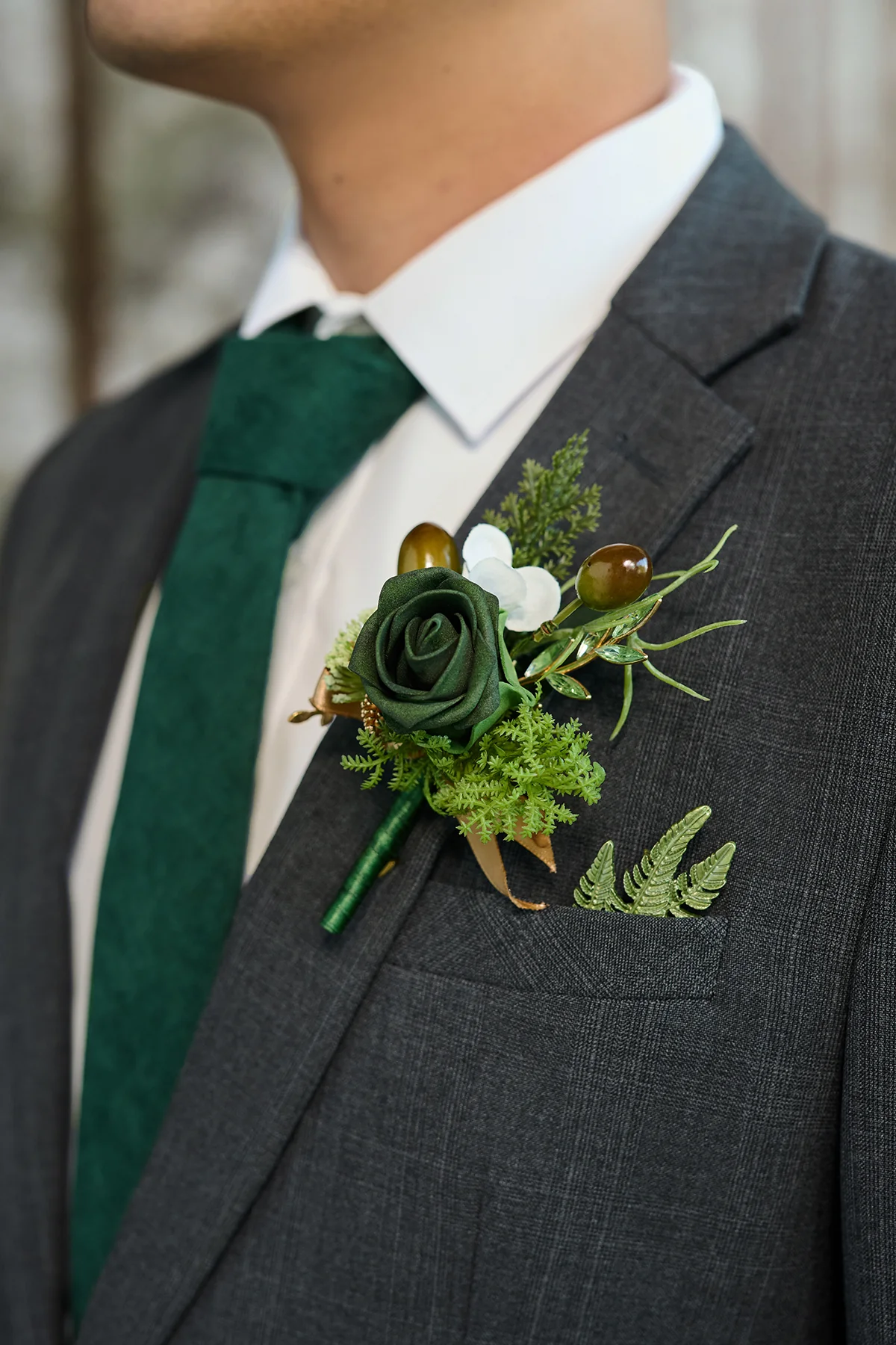 Boutonnieres in Forest Green & Gold | Clearance - Image 4