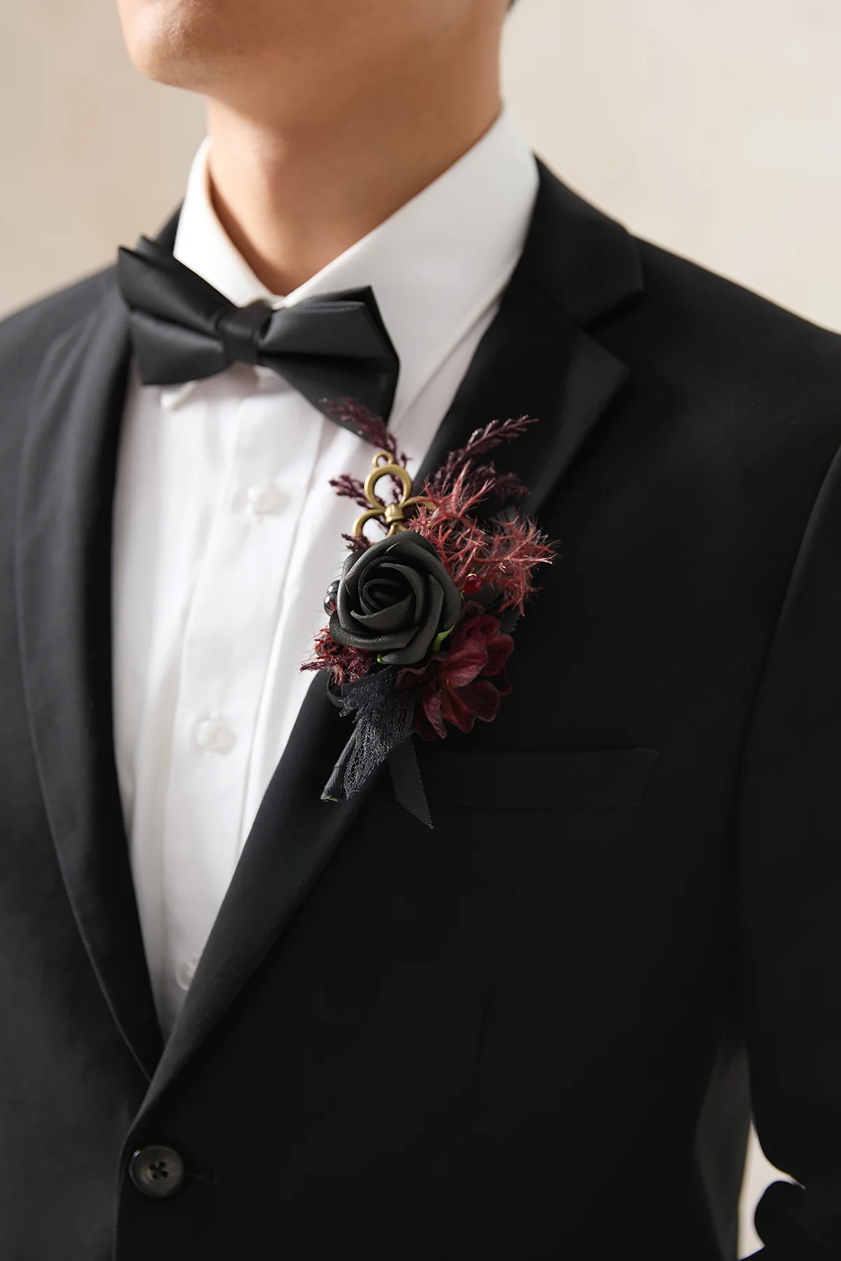 Boutonnieres in Moody Burgundy & Black - Image 3