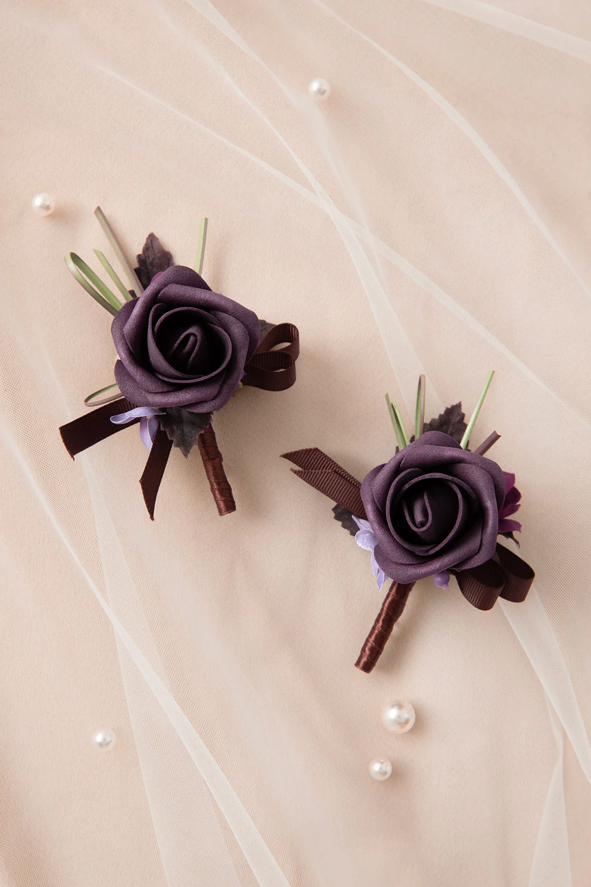 Boutonnieres in Plum Velvet Wedding (Set of 2) - Image 2