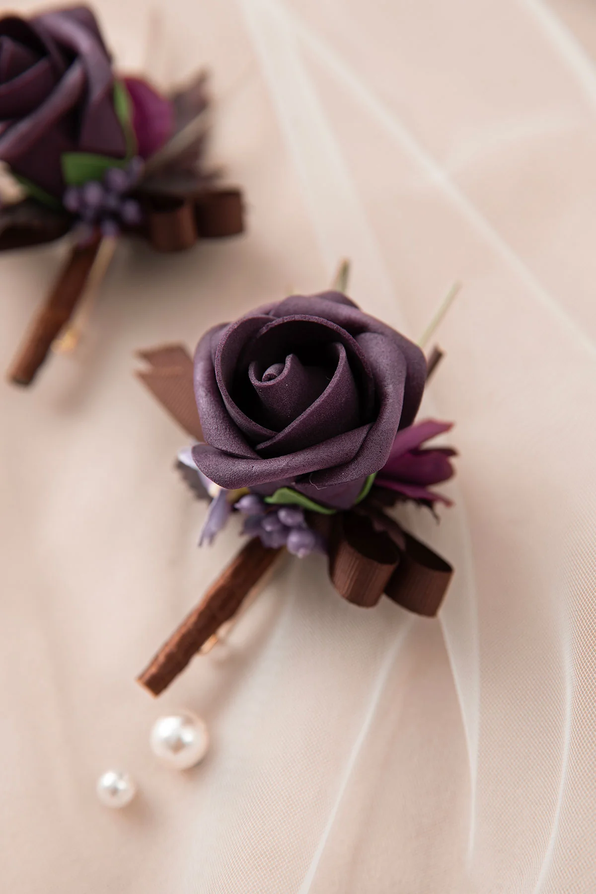 Boutonnieres in Plum Velvet Wedding (Set of 2) - Image 3