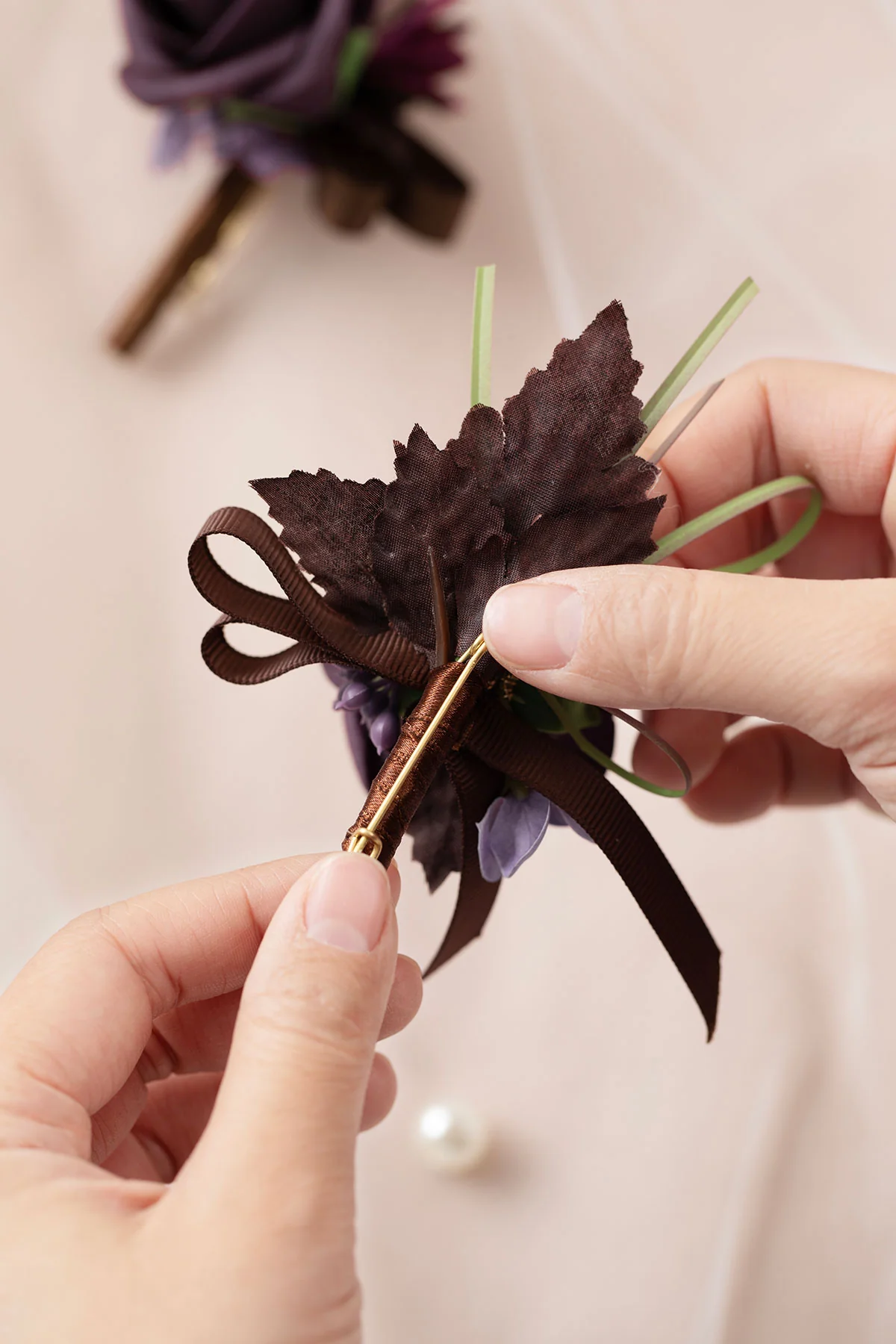 Boutonnieres in Plum Velvet Wedding (Set of 2) - Image 4