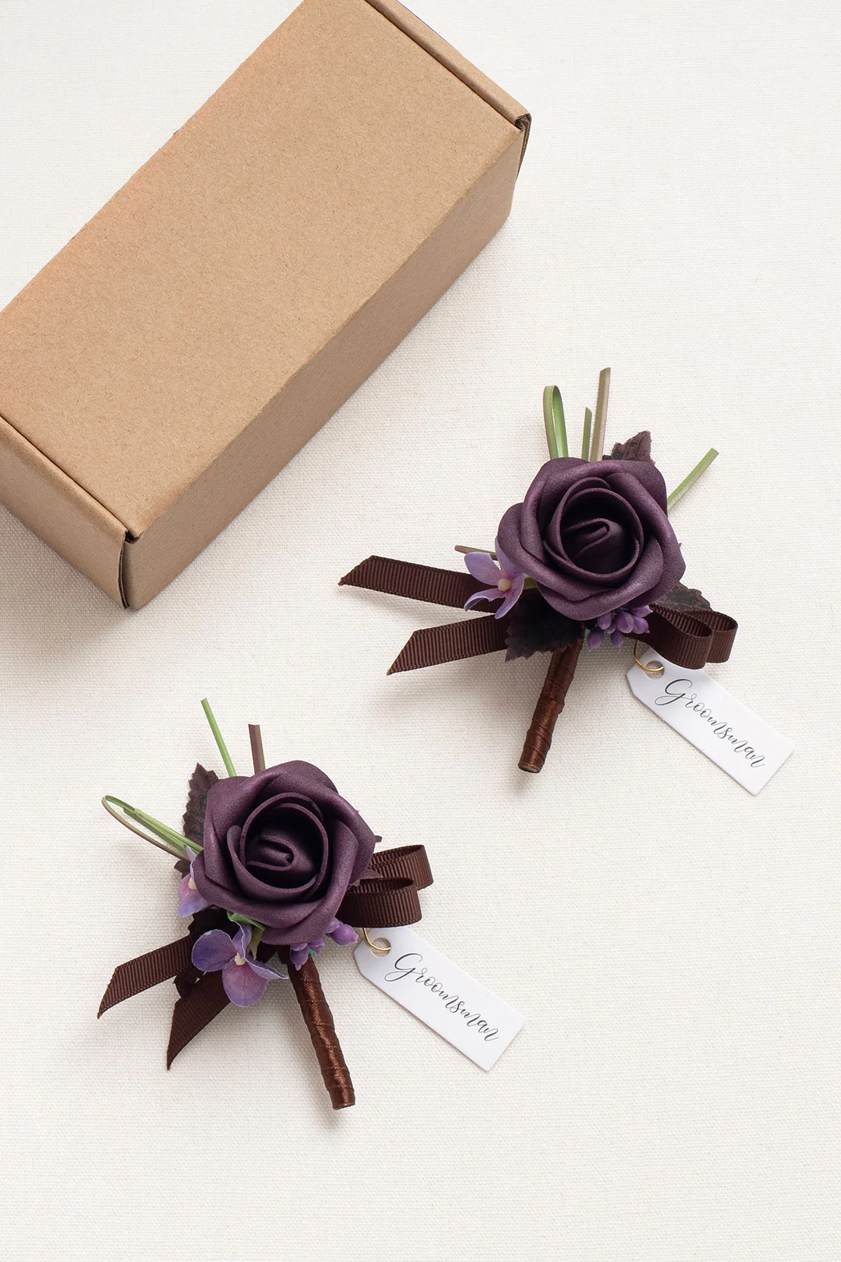 Boutonnieres in Plum Velvet Wedding (Set of 2) - Image 5