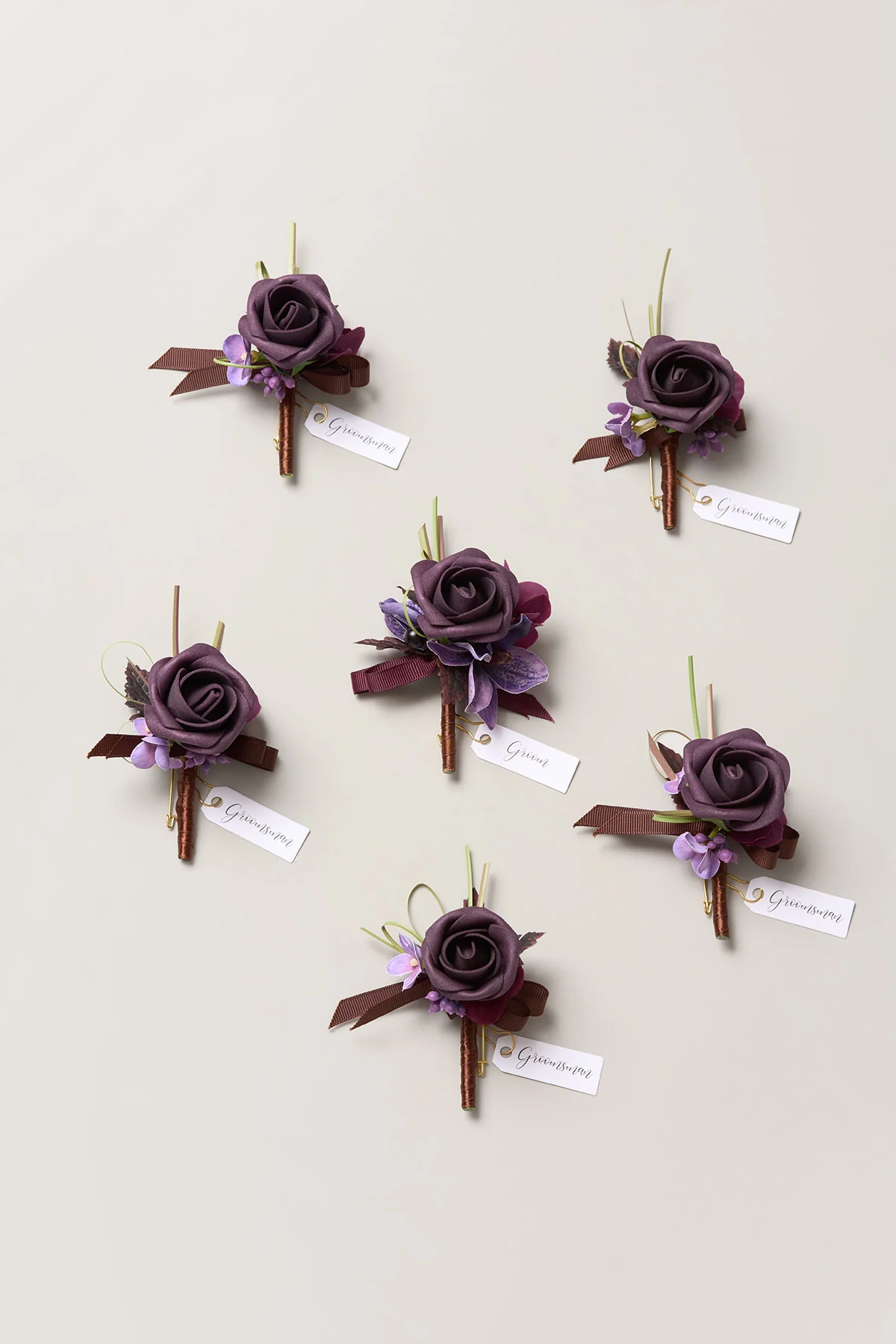 Boutonnieres in Plum Velvet Wedding (Set of 6)