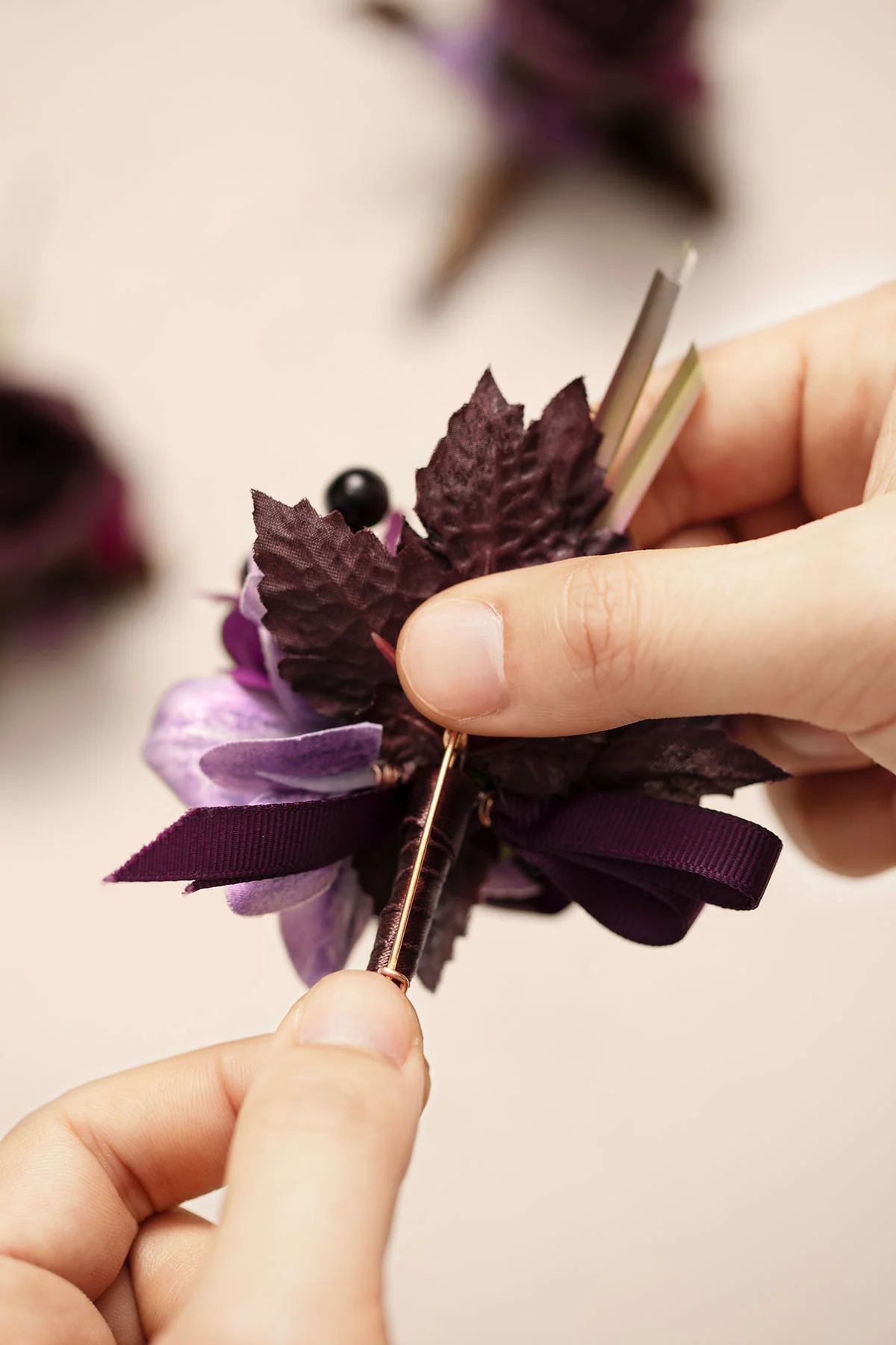 Boutonnieres in Plum Velvet Wedding (Set of 6) - Image 6