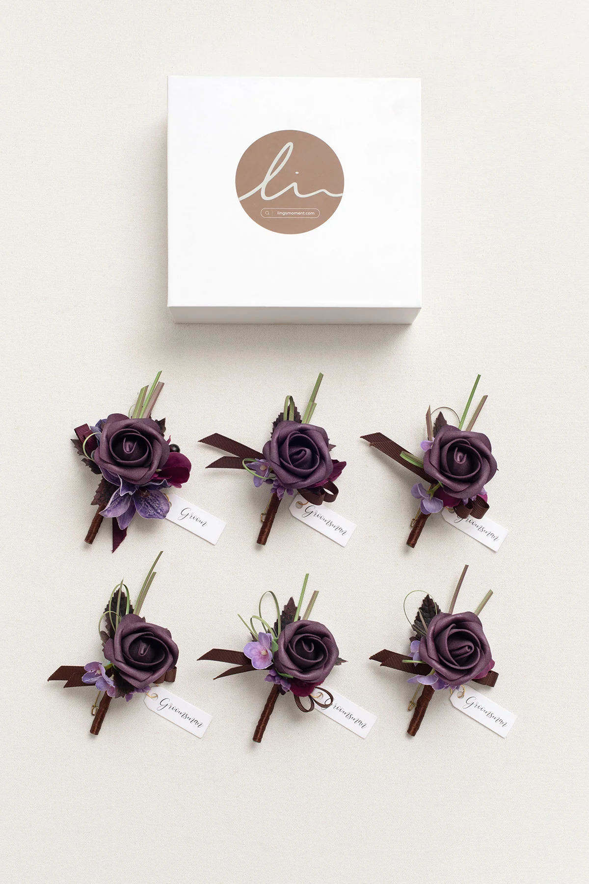 Boutonnieres in Plum Velvet Wedding (Set of 6) - Image 7