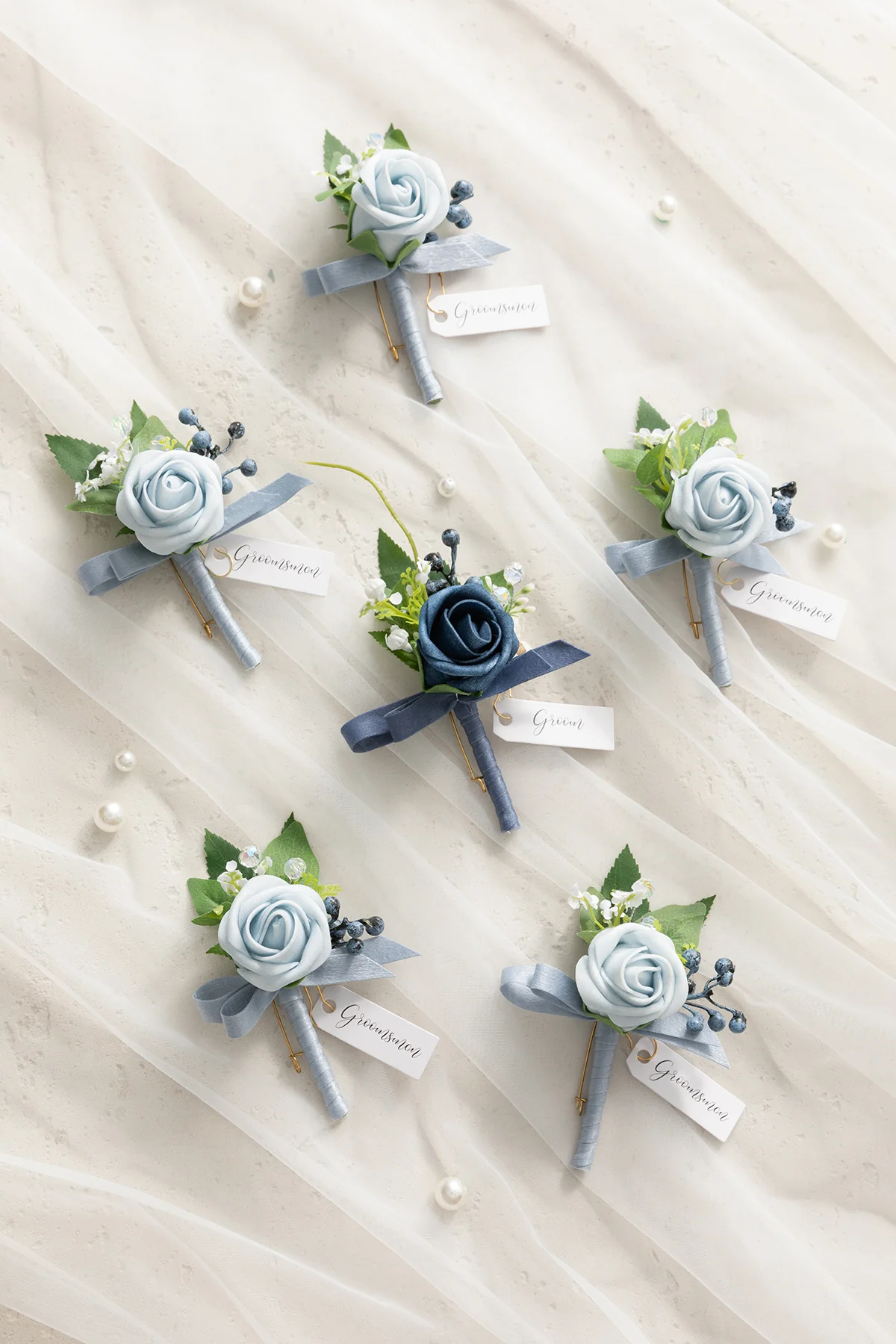 Boutonnieres in Romantic Dusty Blue (Set of 6) - Image 2