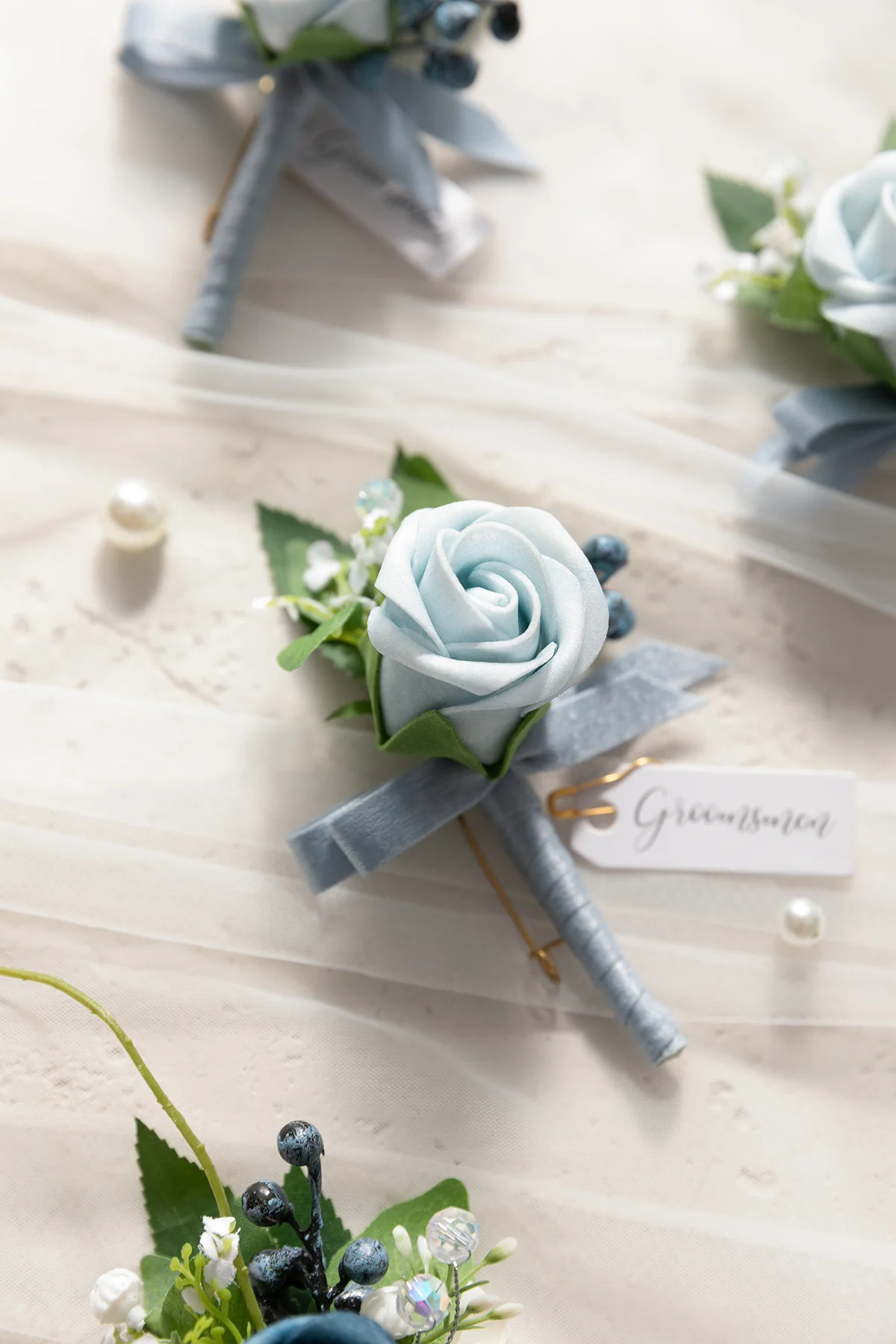 Boutonnieres in Romantic Dusty Blue (Set of 6) - Image 3