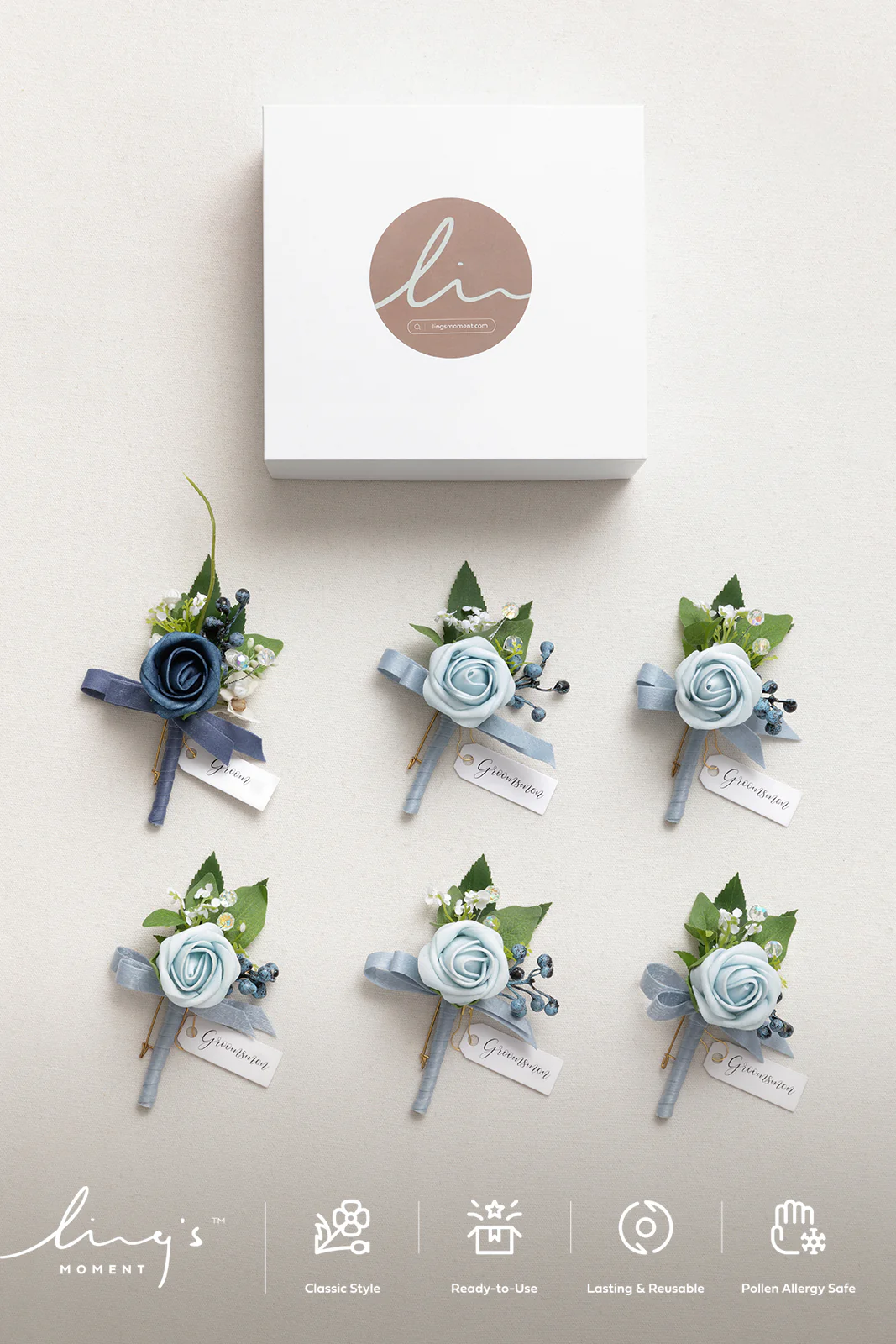 Boutonnieres in Romantic Dusty Blue (Set of 6) - Image 5