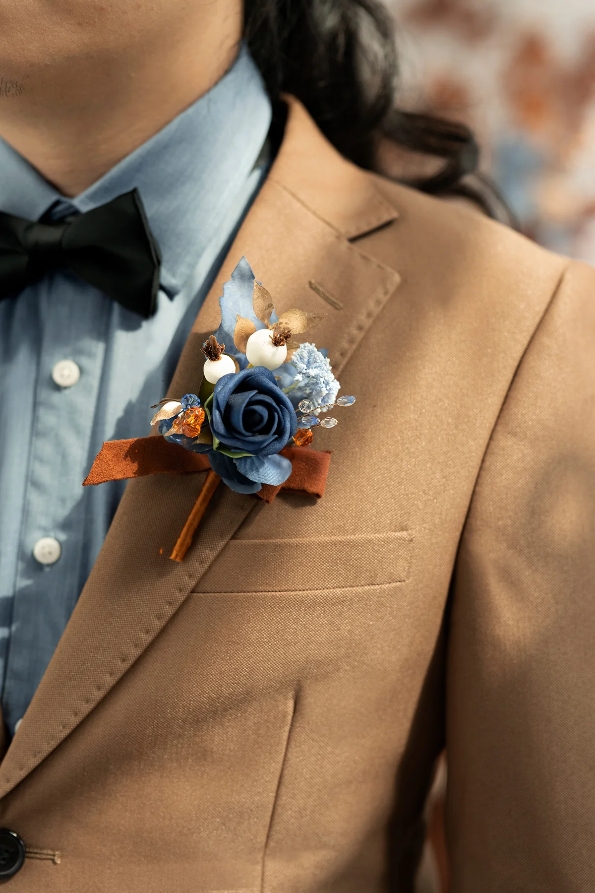 Boutonnieres in Russet Orange & Denim Blue | Clearance - Image 4