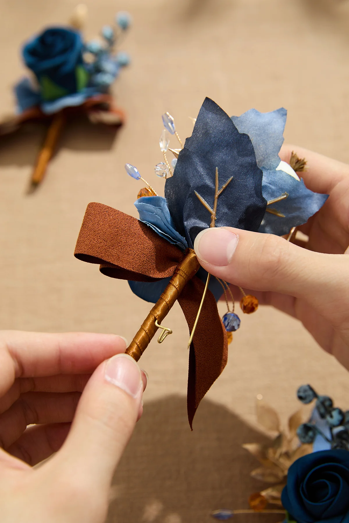 Boutonnieres in Russet Orange & Denim Blue | Clearance - Image 6