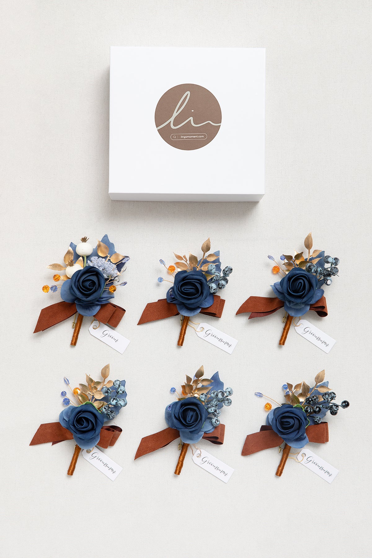Boutonnieres in Russet Orange & Denim Blue | Clearance - Image 7