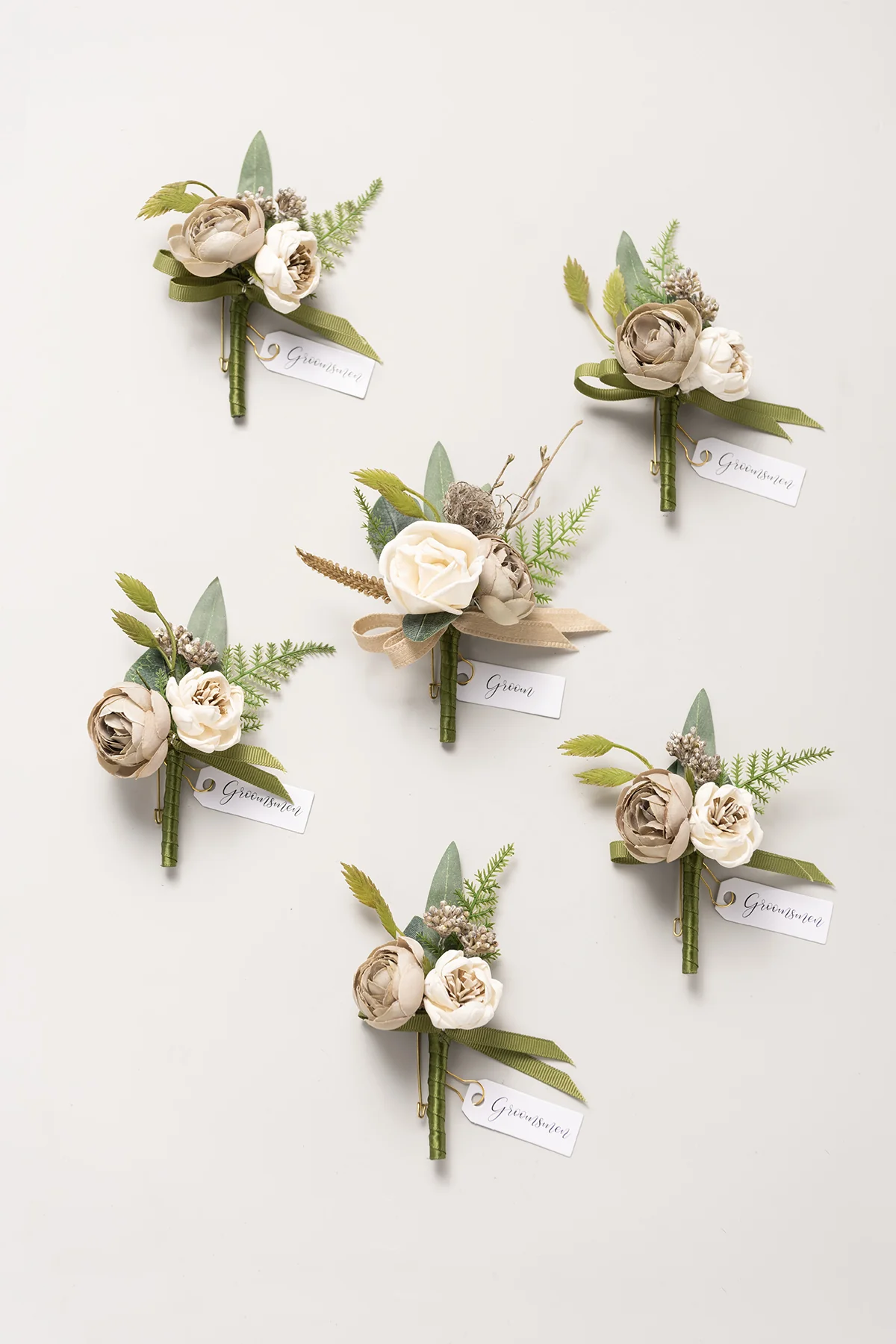 Boutonnieres in White & Beige