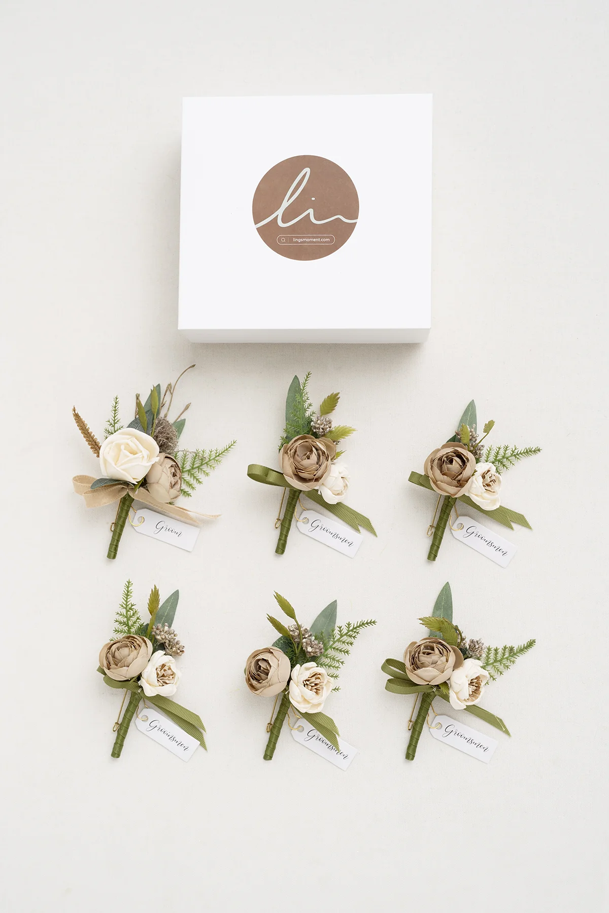 Boutonnieres in White & Beige - Image 7