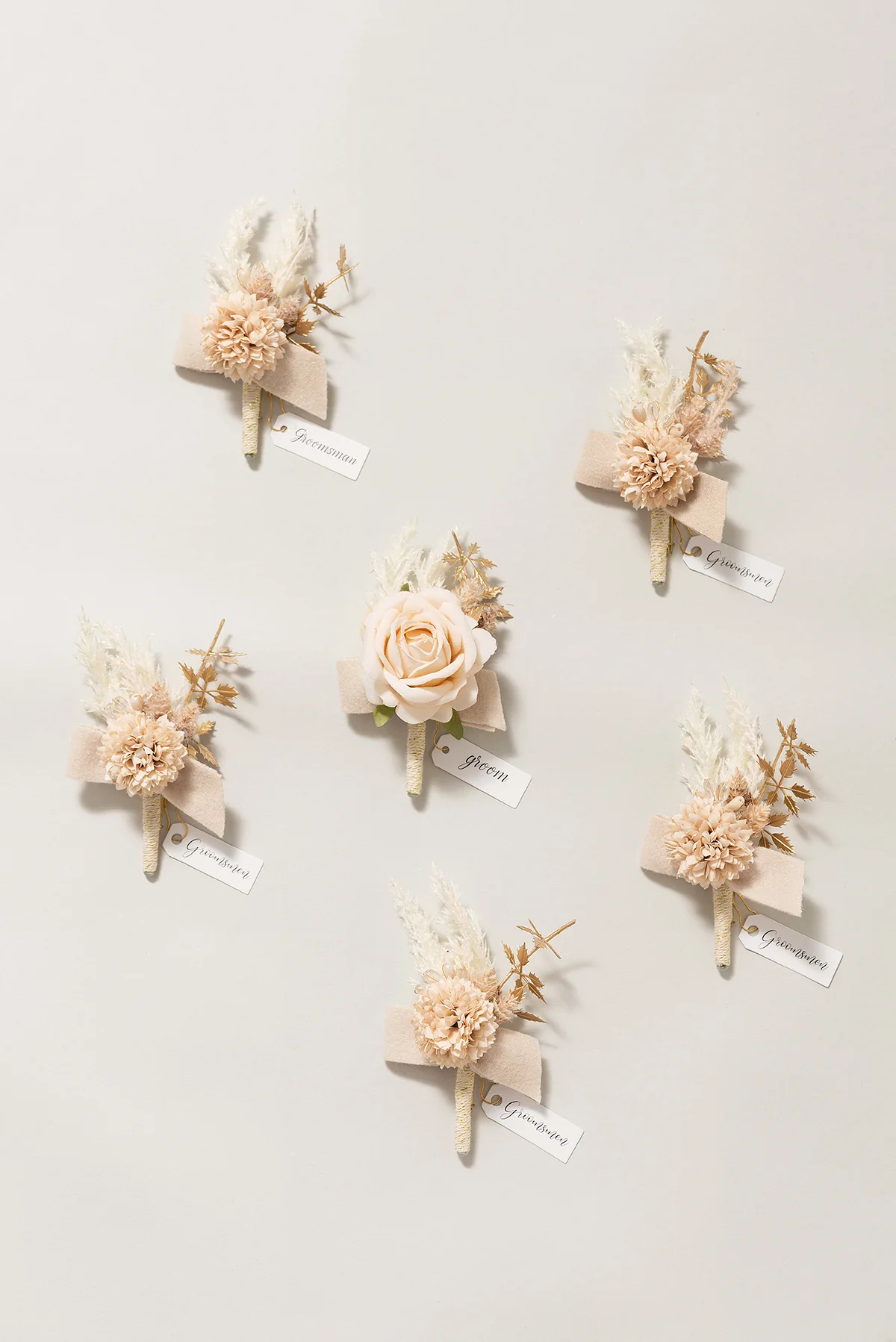 Boutonnieres in White & Beige (Set of 6) | Clearance