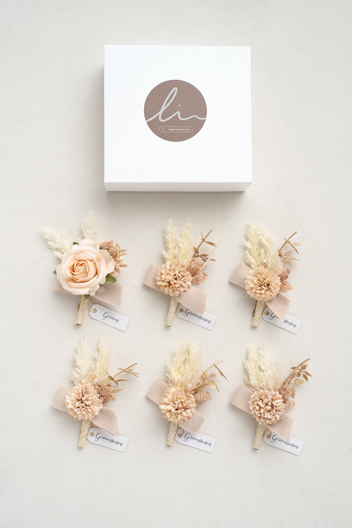 Boutonnieres in White & Beige (Set of 6) | Clearance - Image 5