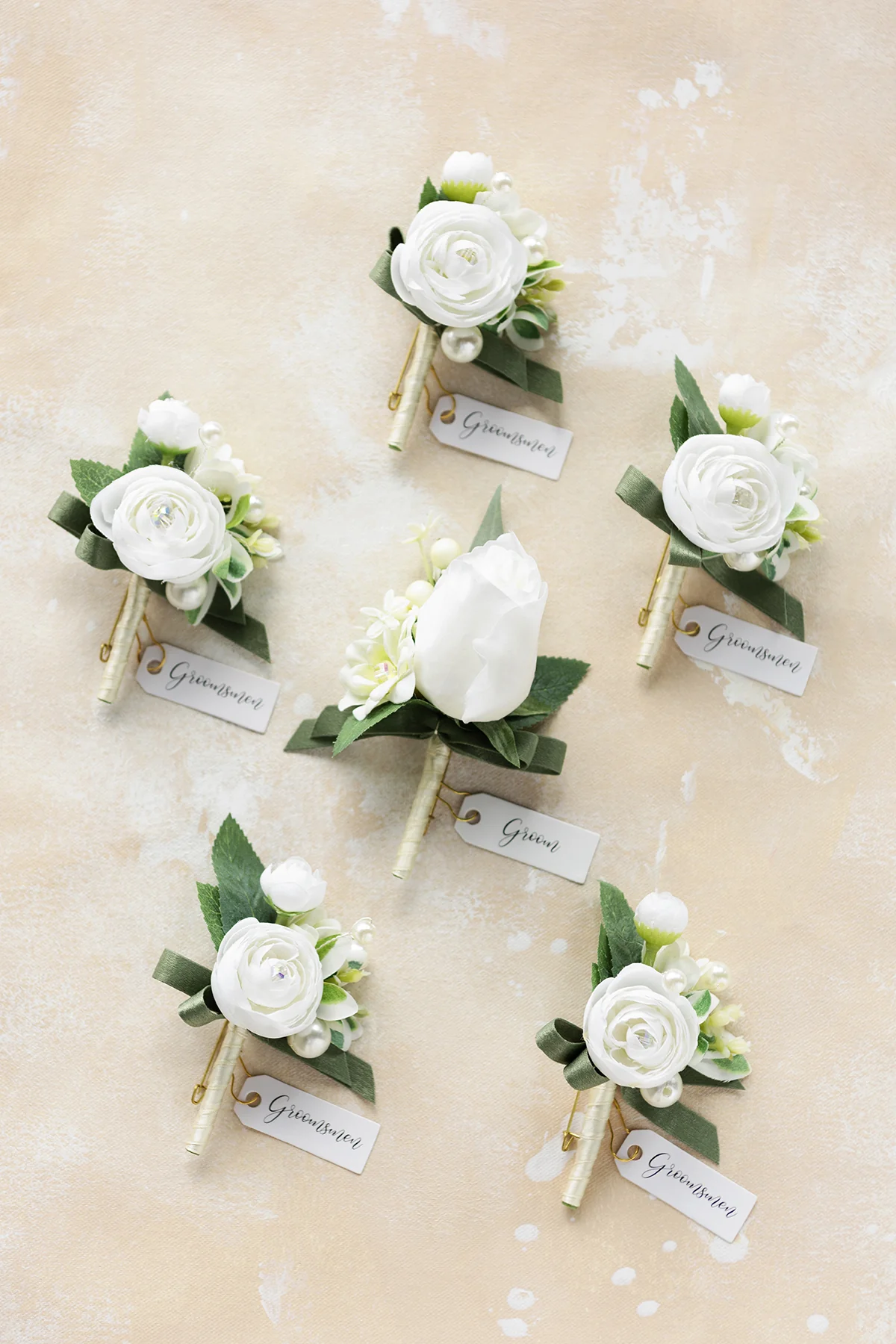 Boutonnieres in White & Sage - Image 2