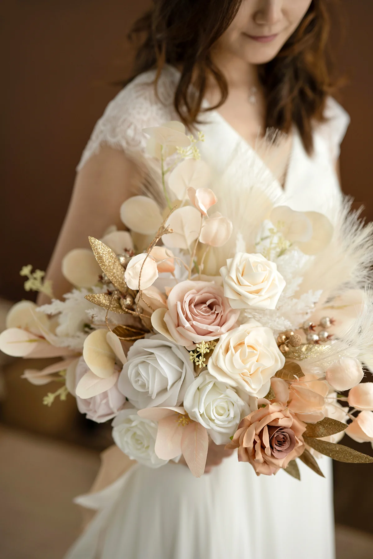 Medium Free-Form Bridal Bouquet in White & Beige | Clearance - Image 5