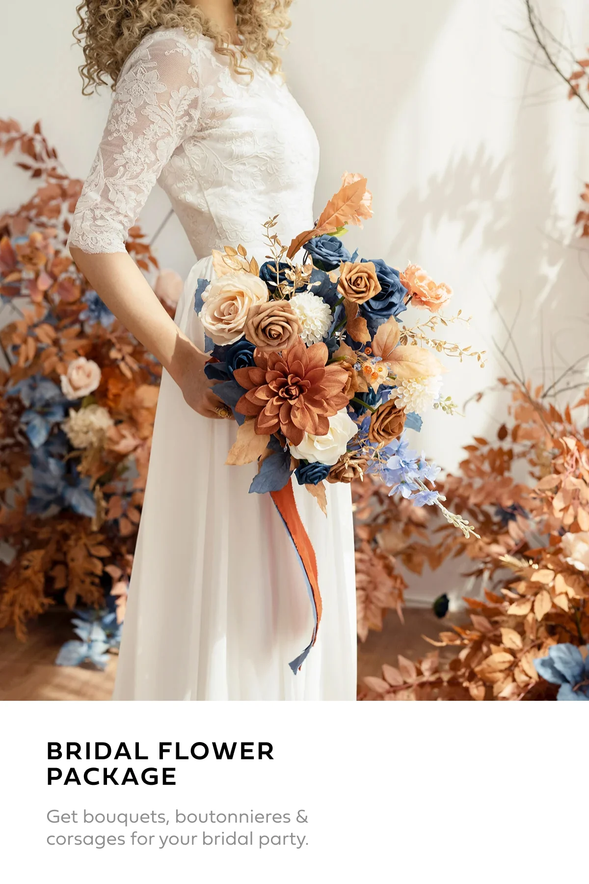 Wedding Flower Packages in Russet Orange & Denim Blue - Image 2