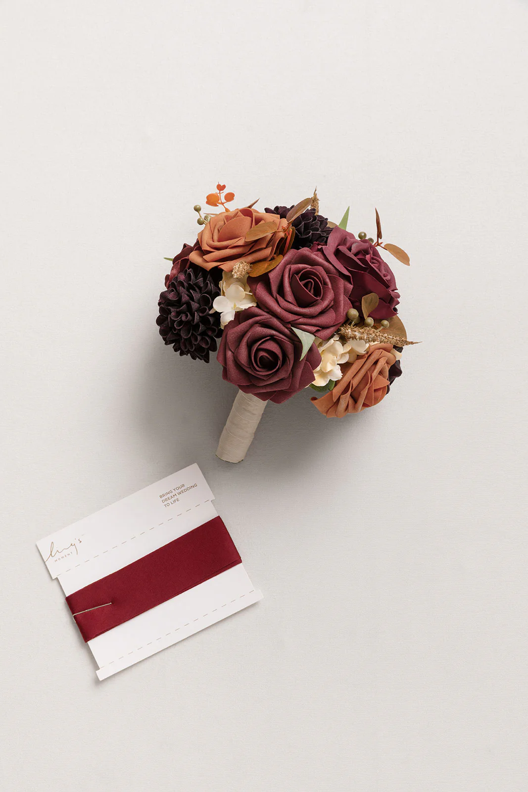 Bridesmaid Bouquet in Burgundy & Burnt Orange (Set of 1) - Image 5