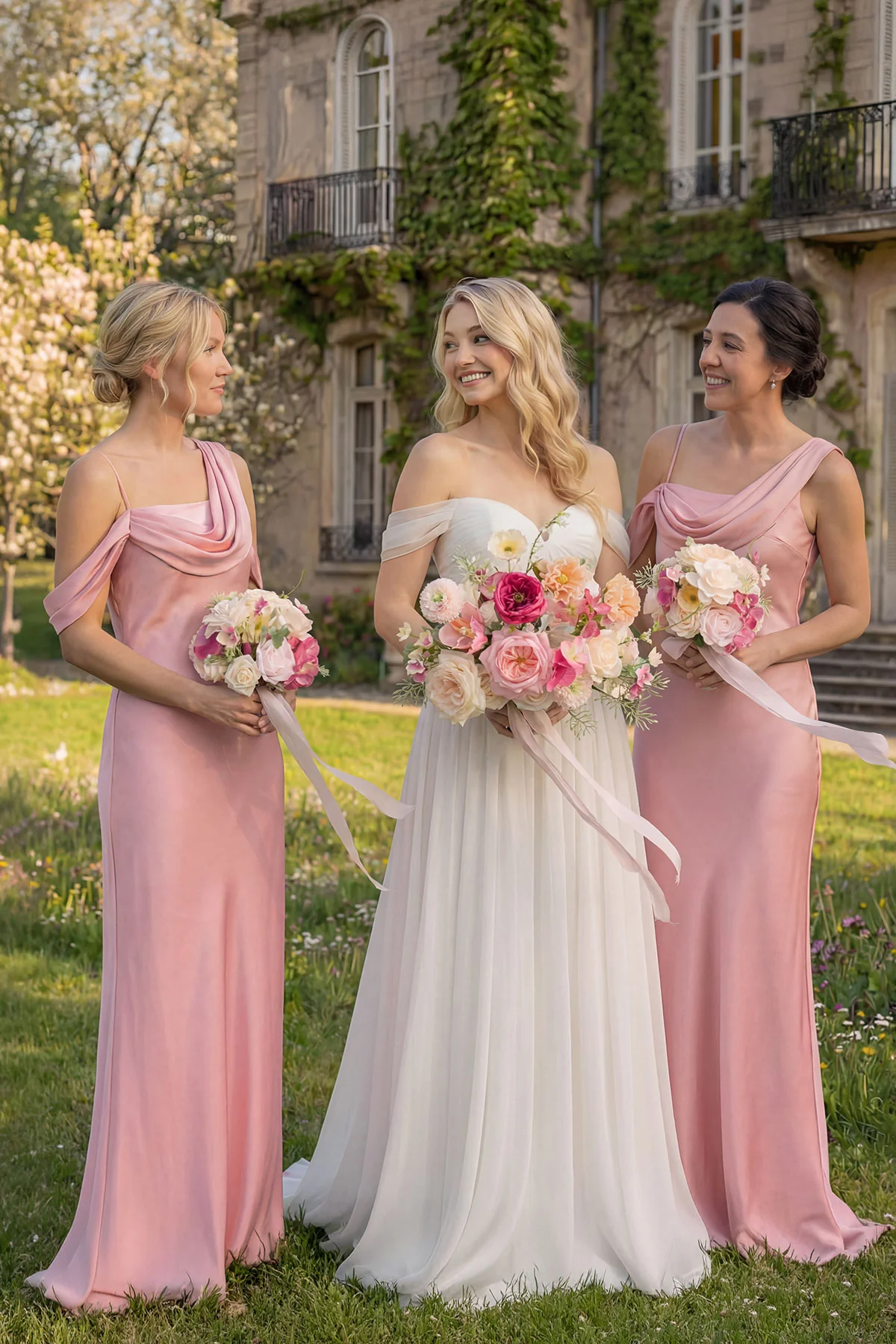 Bridesmaid Bouquet in Powder Pink & Berry Pink & Cream (Set of 4) - Image 4
