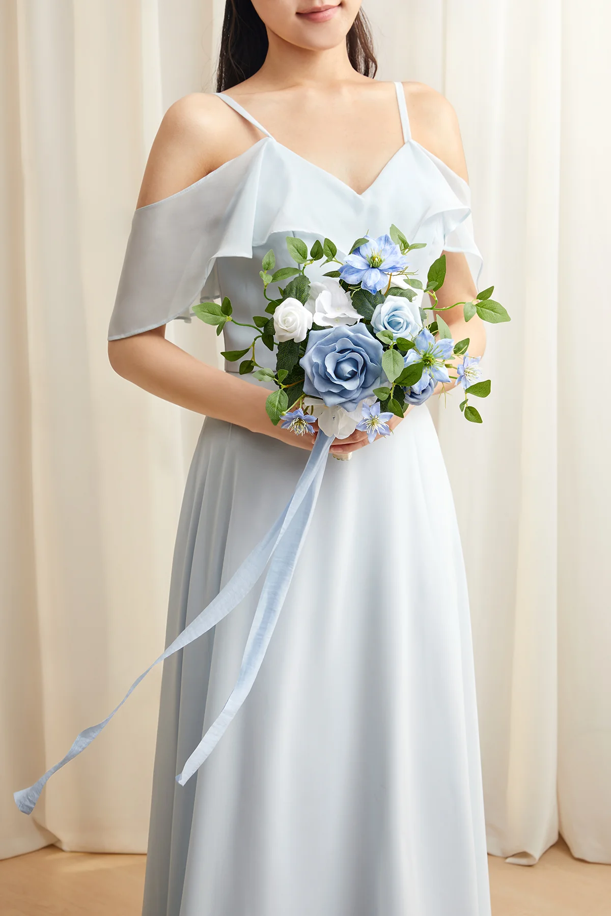 Bridesmaid Posy in Dusty Blue & White | Clearance - Image 2