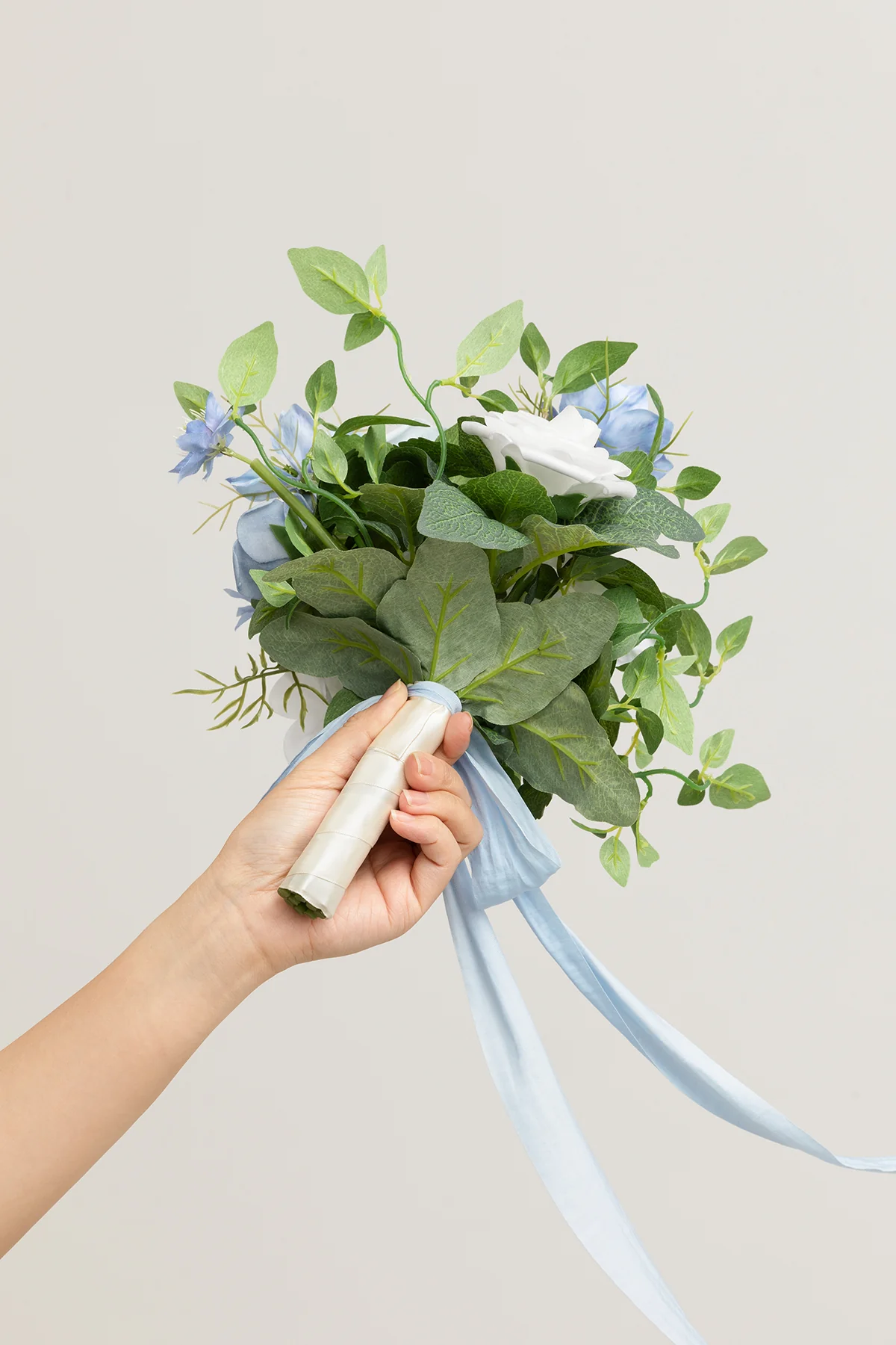 Bridesmaid Posy in Dusty Blue & White | Clearance - Image 5