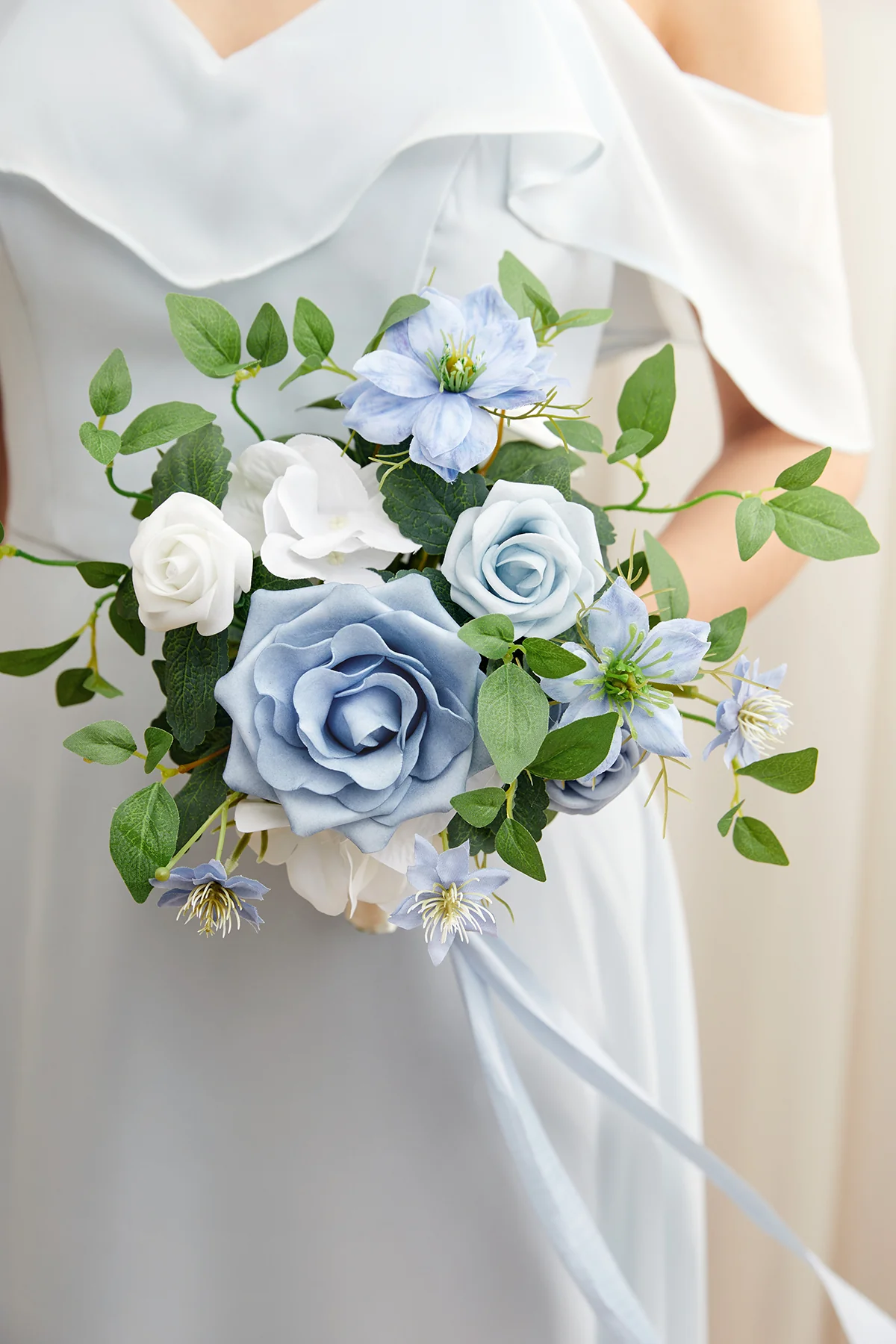 Bridesmaid Posy in Dusty Blue & White | Clearance - Image 5
