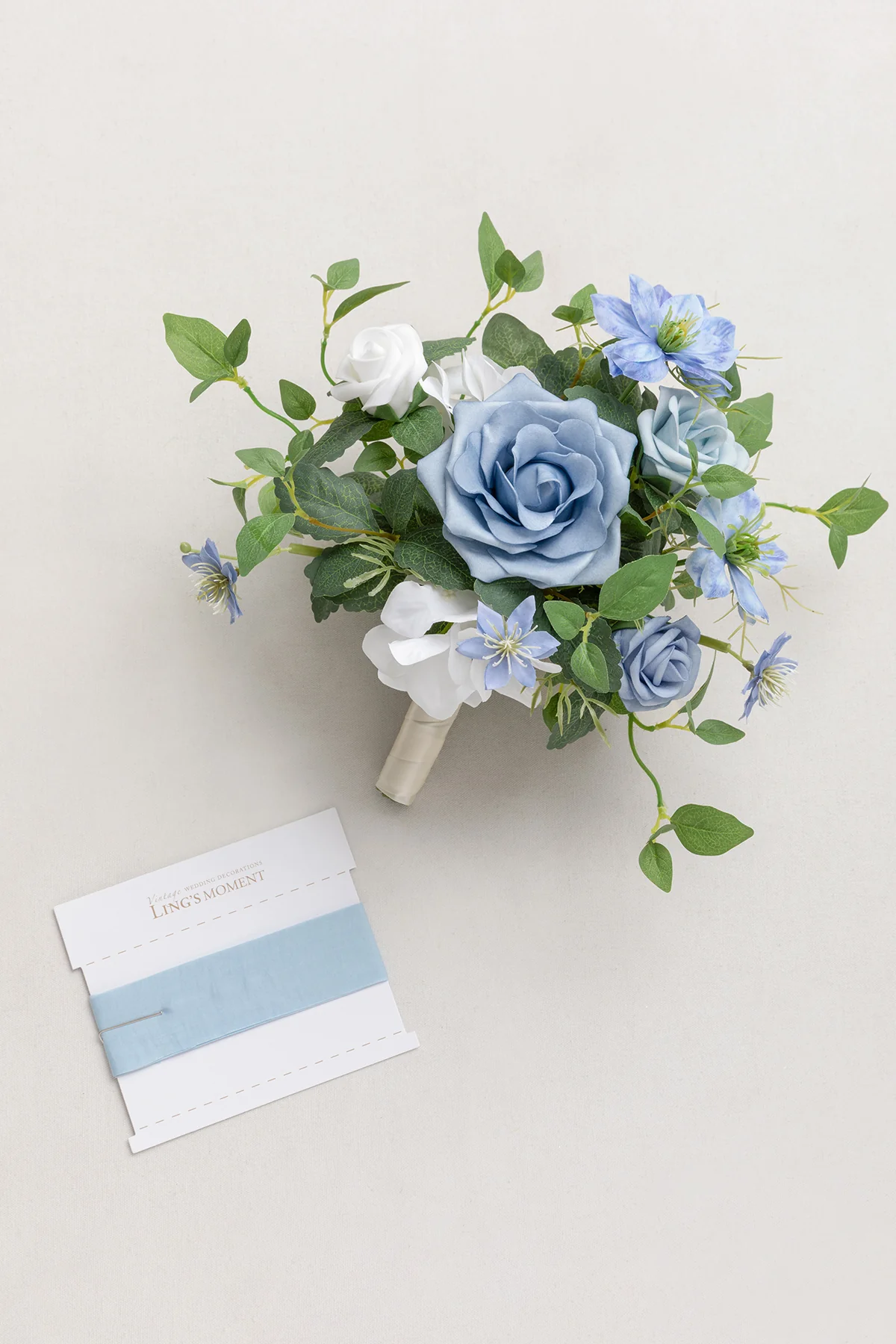 Bridesmaid Posy in Dusty Blue & White | Clearance - Image 8
