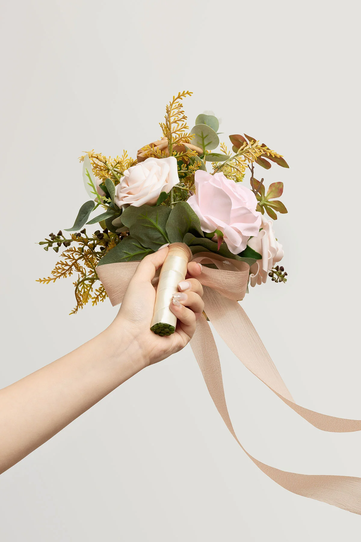 Bridesmaid Posy in Powder Pink & Olive Green - Image 8