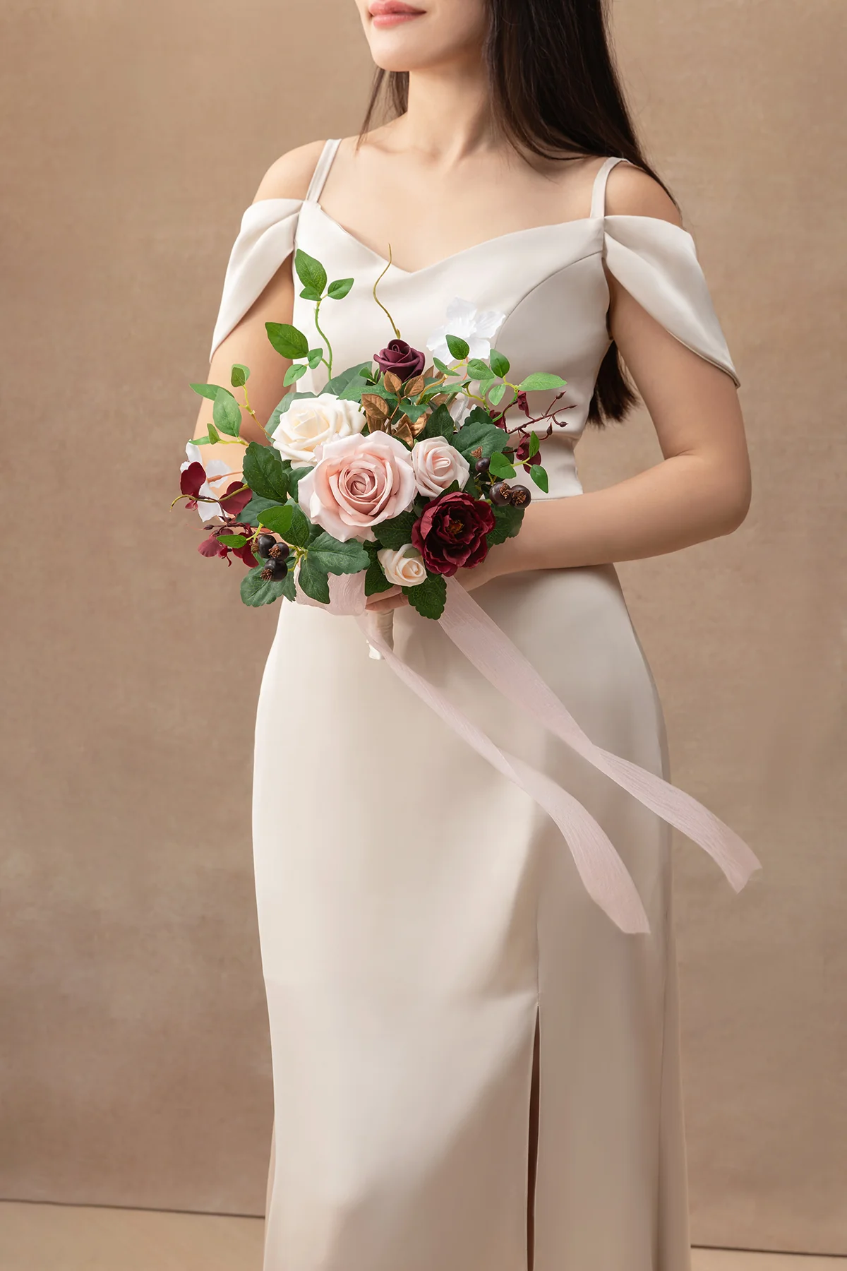 7" Bridesmaid Posy in Romantic Marsala (Set of 6 ) - Image 3
