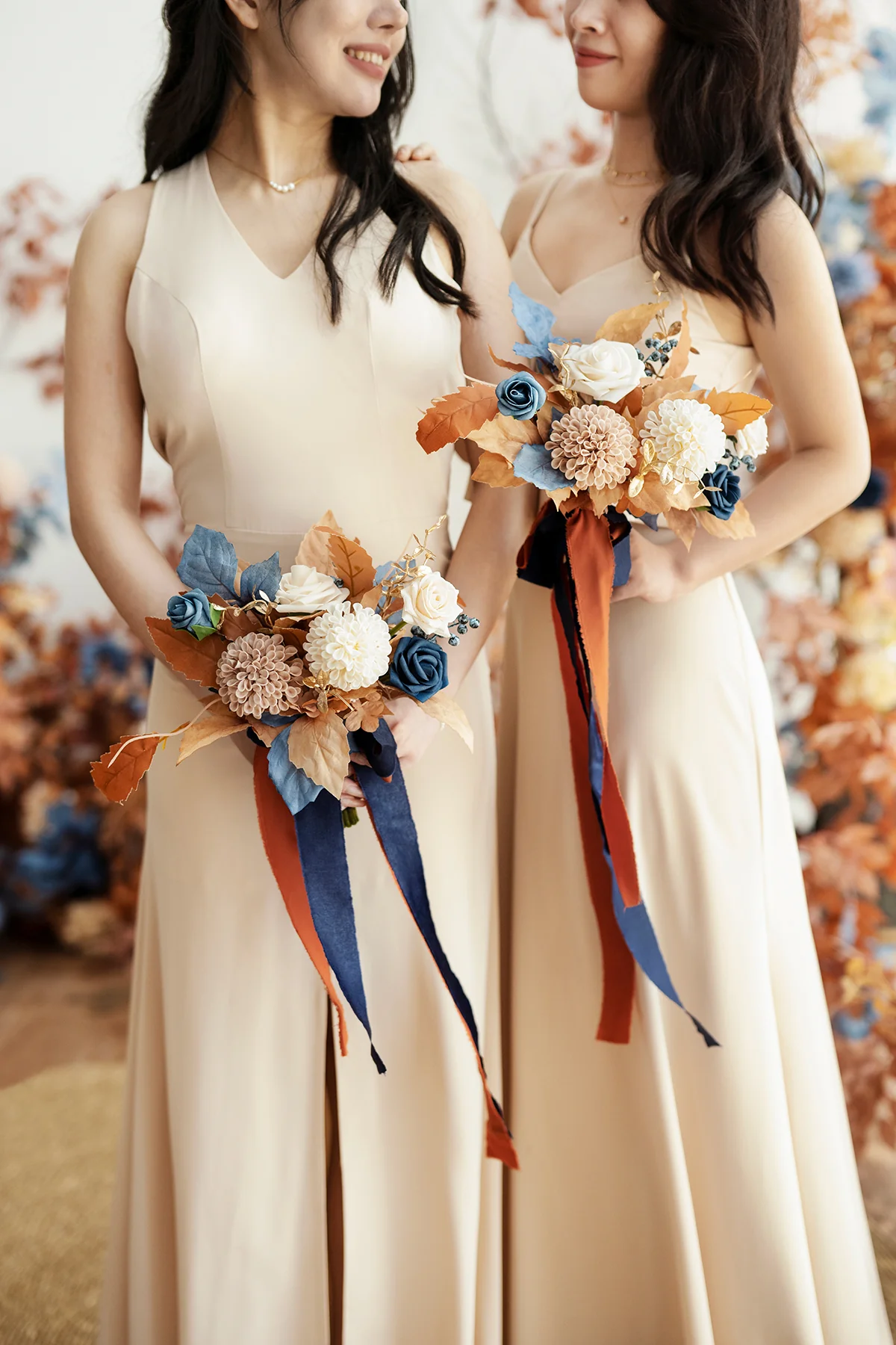 Bridesmaid Posy in Russet Orange & Denim Blue - Image 2