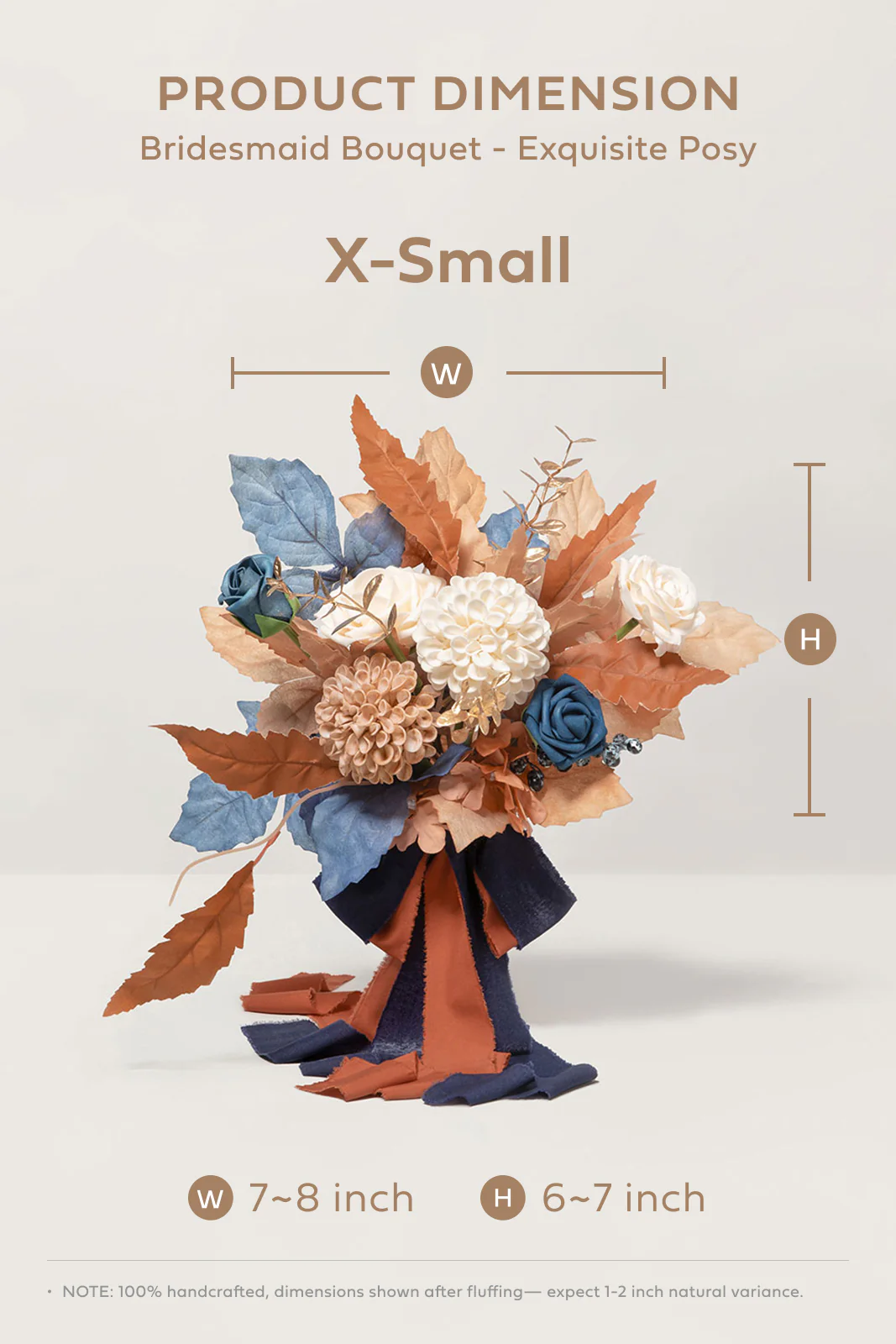 Bridesmaid Posy in Russet Orange & Denim Blue - Image 6