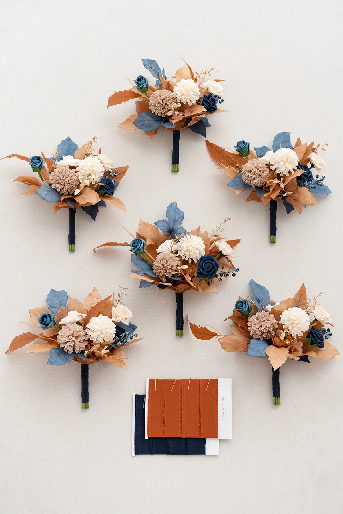 Bridesmaid Posy in Russet Orange & Denim Blue - Image 7