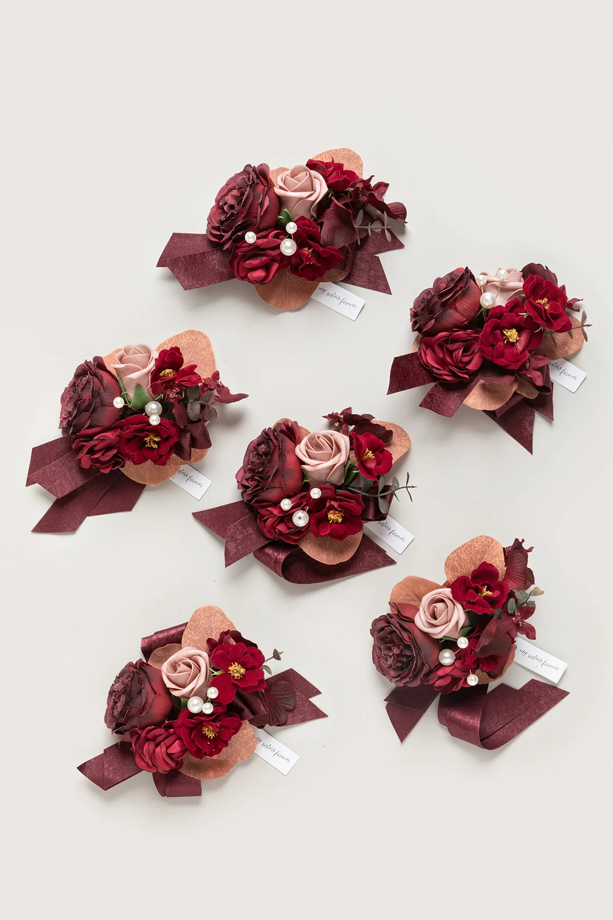 Wrist Corsages in Burgundy & Dusty Rose | Clearance